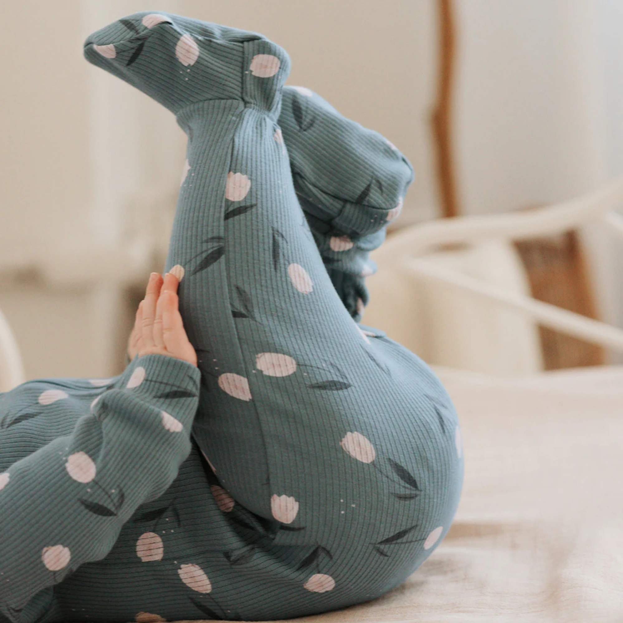 Pyjama à pieds bleu sarcelle imprimé tulipes FIRSTS