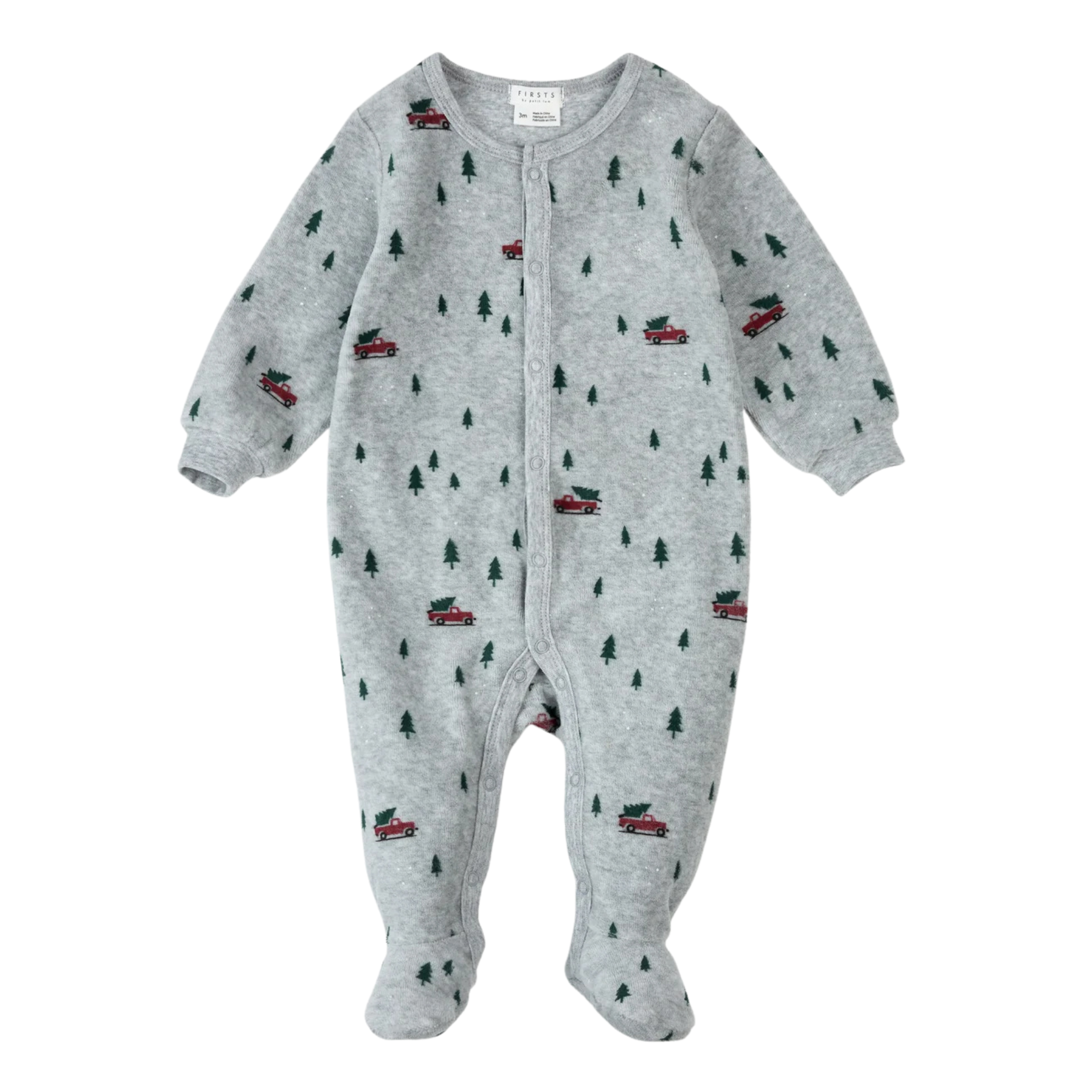 Premier camion festif en velours sur couchette gris chiné