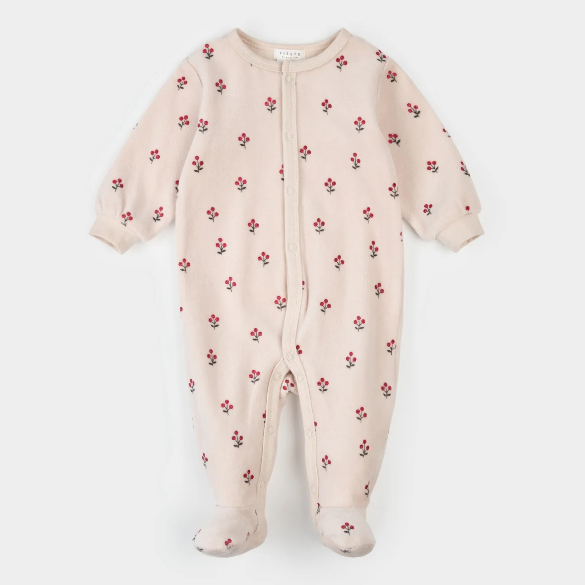 FIRSTS Velour Winterberry Print on Light Pink Sleeper