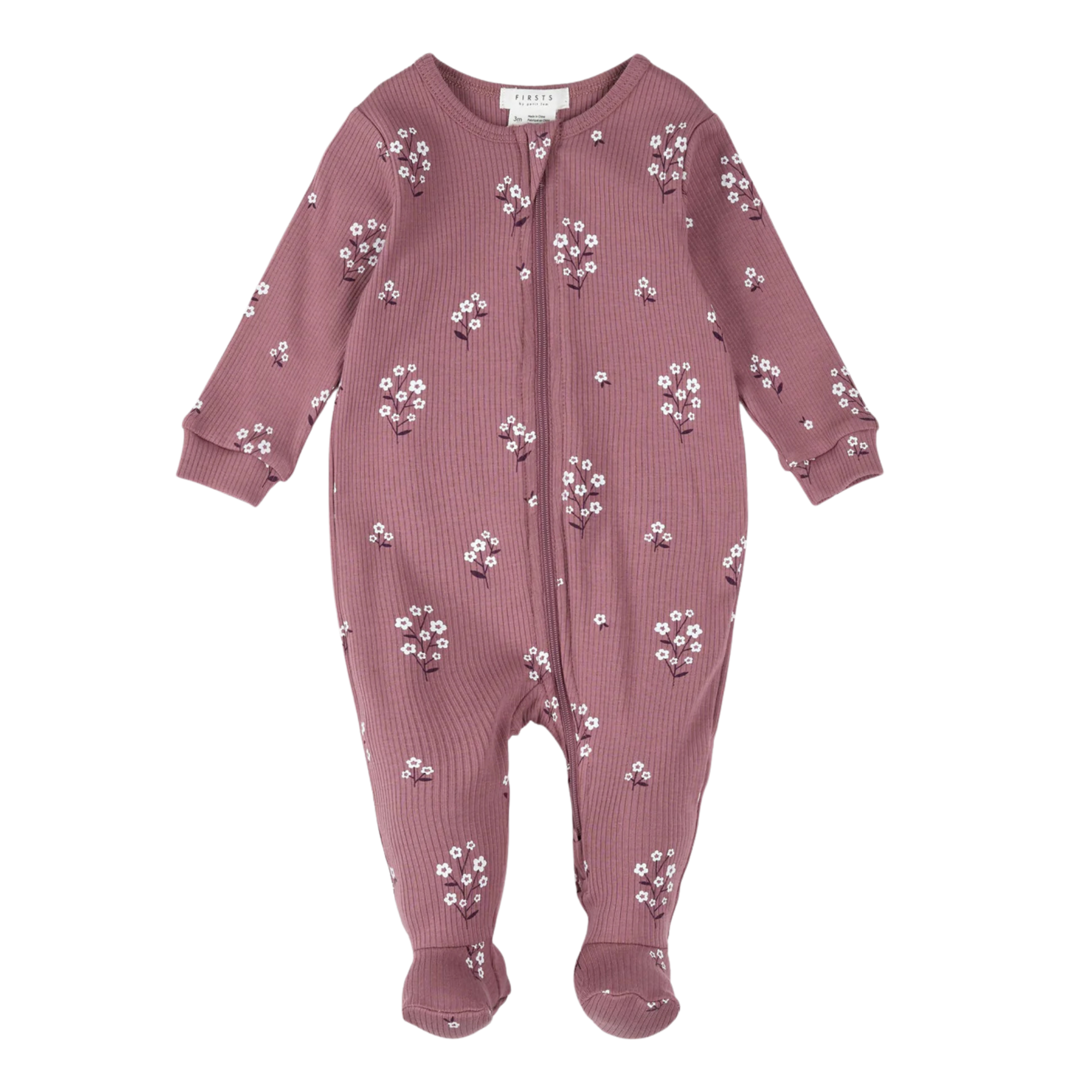 FIRSTS White Flowers Print on Mauve Sleeper