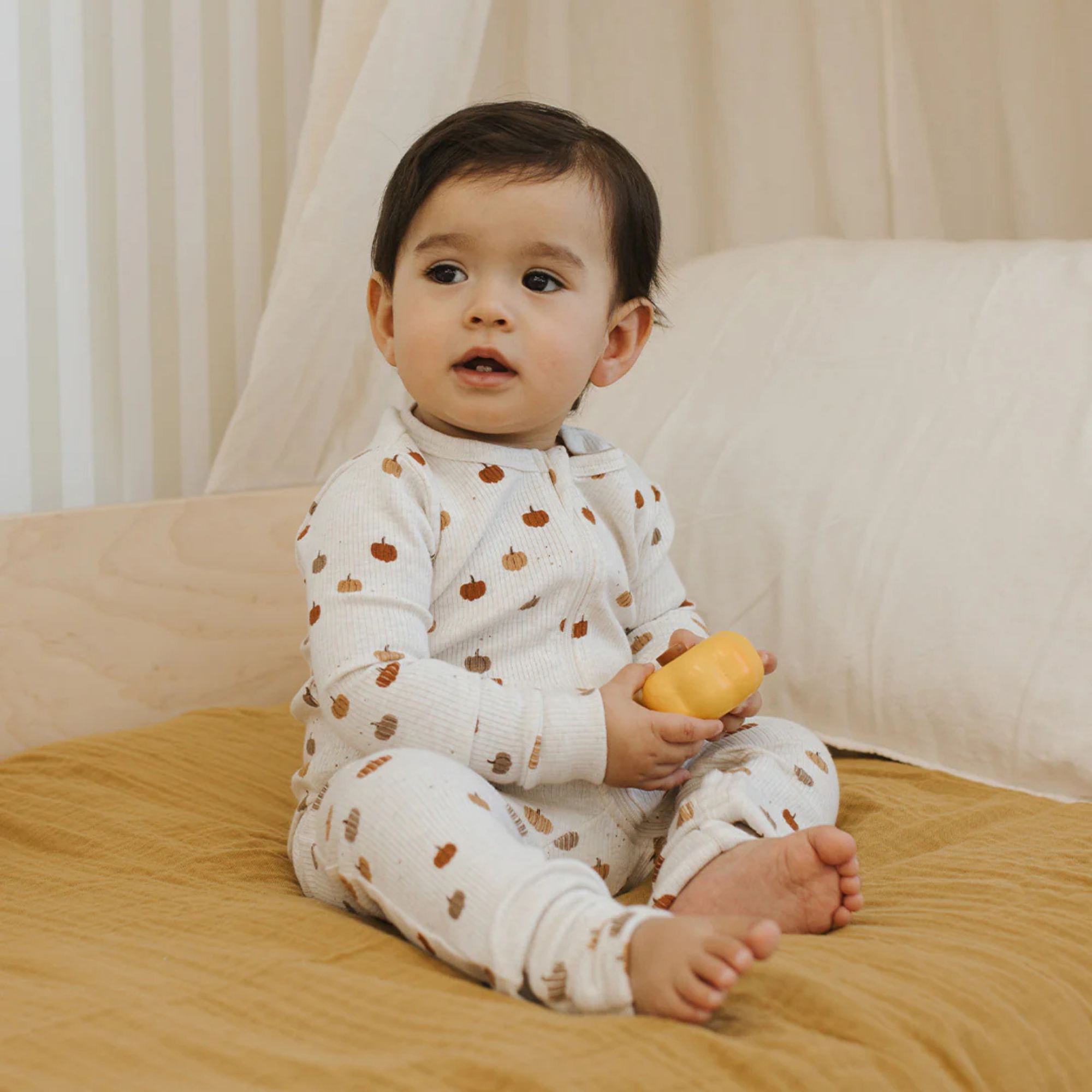 FIRSTS Pumpkin Patch Print on Oatmeal Convertible Sleeper