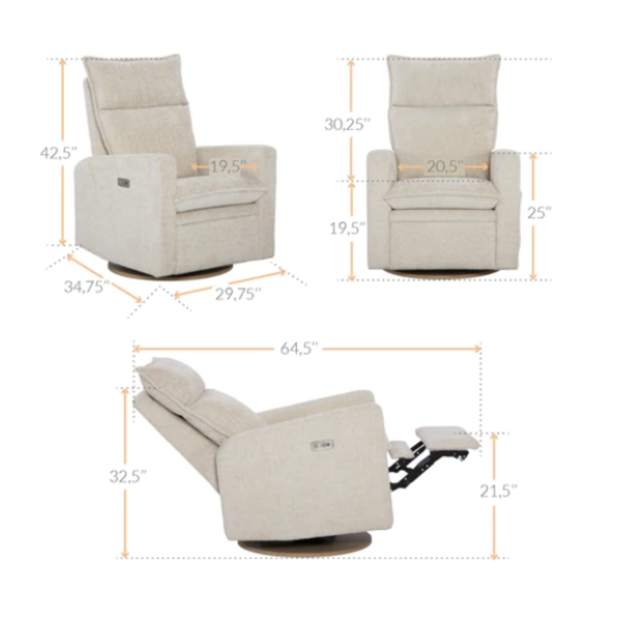 JAYMAR Arya Swivel Motorized Glider & Recliner with footrest
