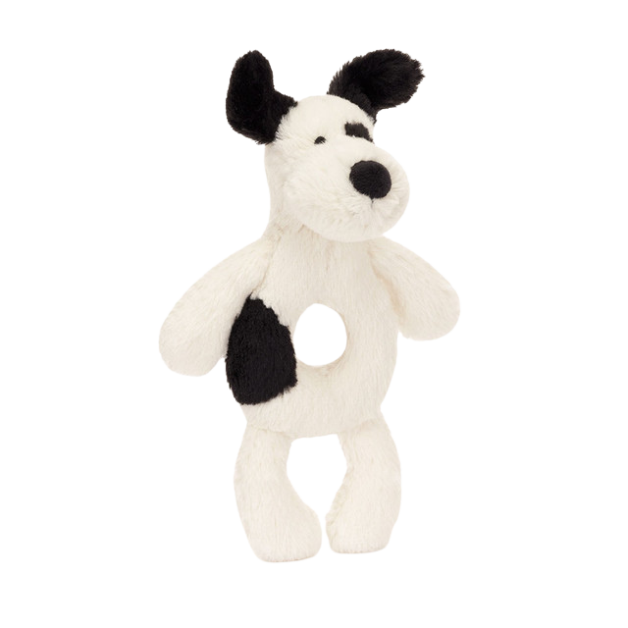 JELLYCAT Bashful Black & White Puppy Ring Rattle