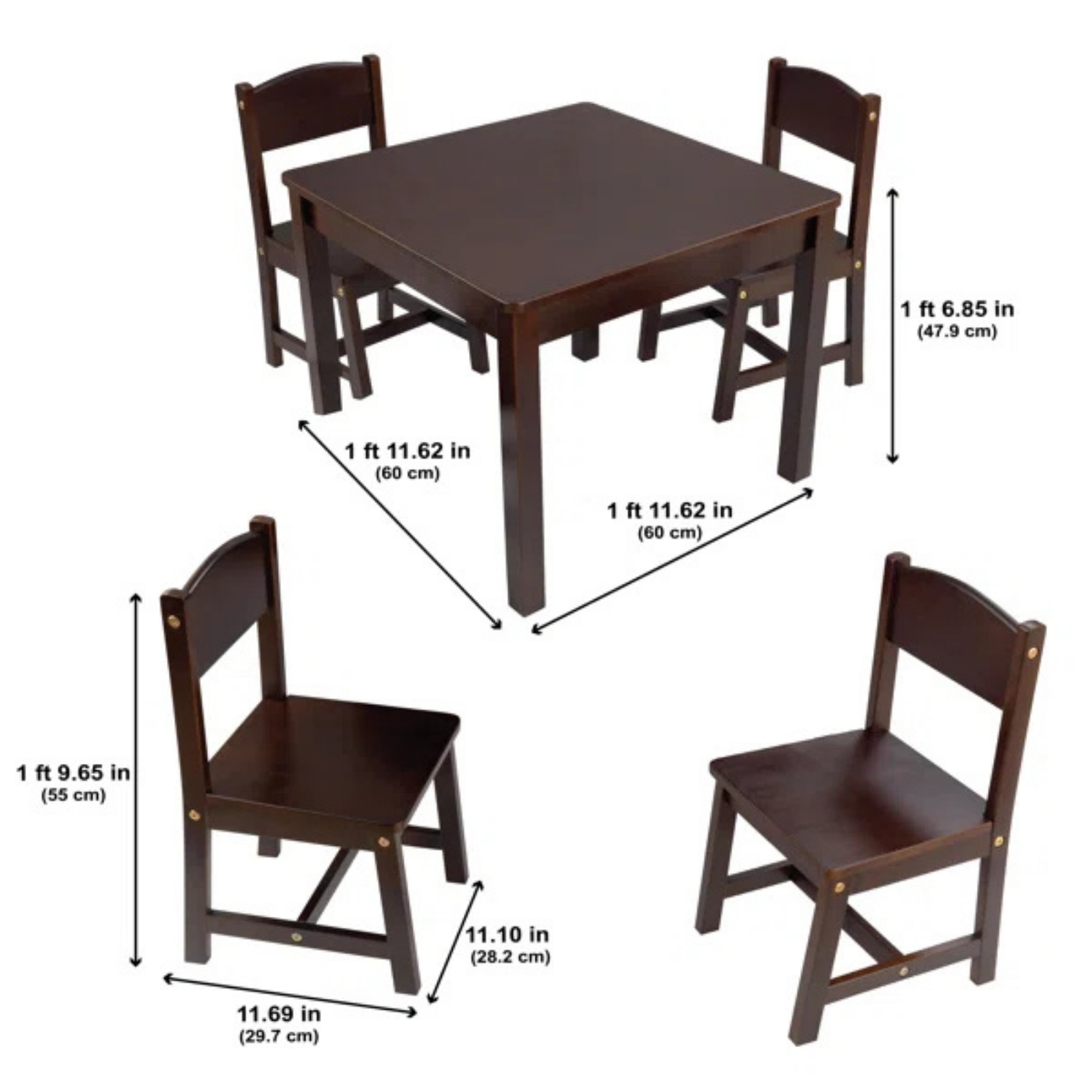 Ensemble de 4 chaises et table de ferme KIDCRAFT - Espresso