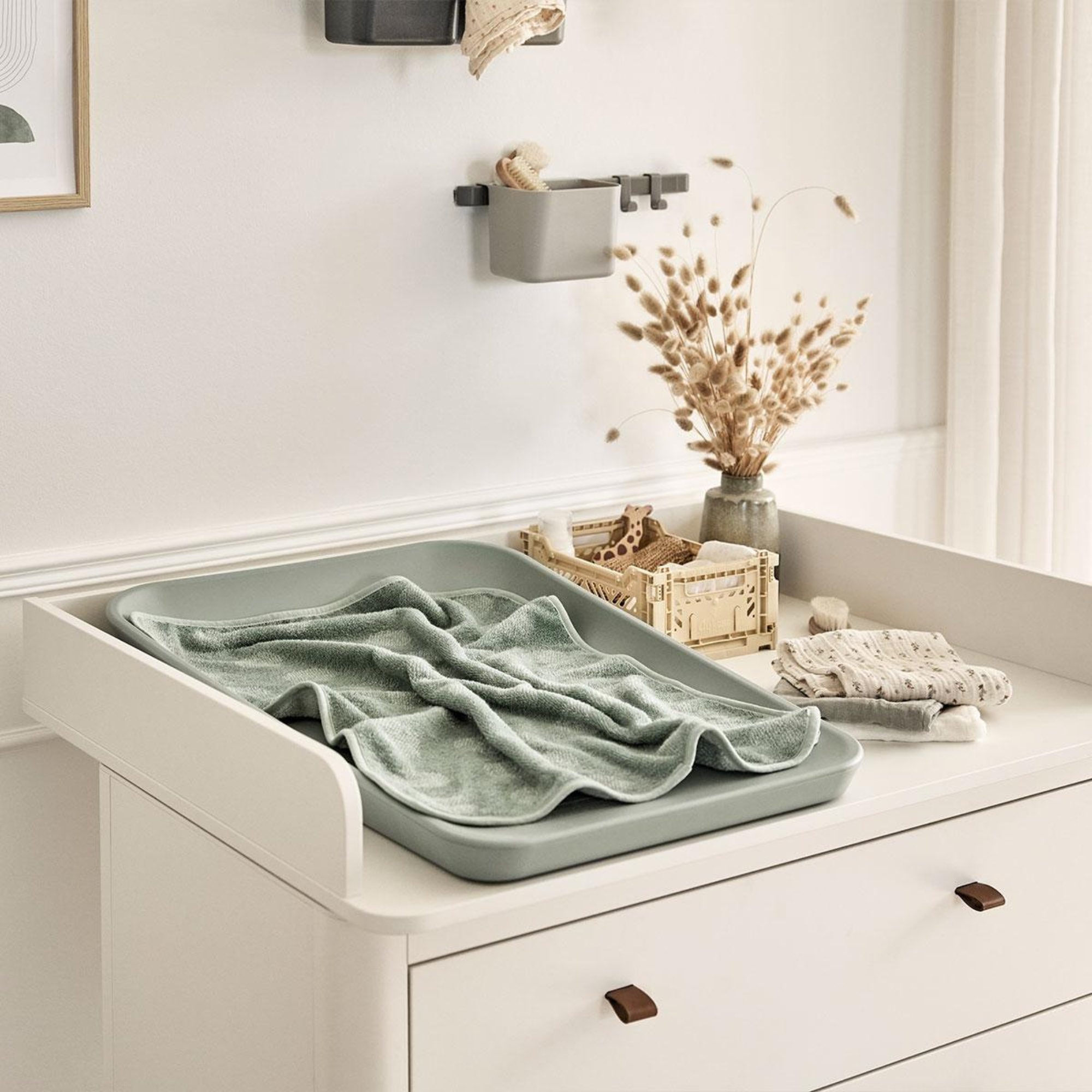 Surmatelas LEANDER pour matelas à langer - Pois vert sauge