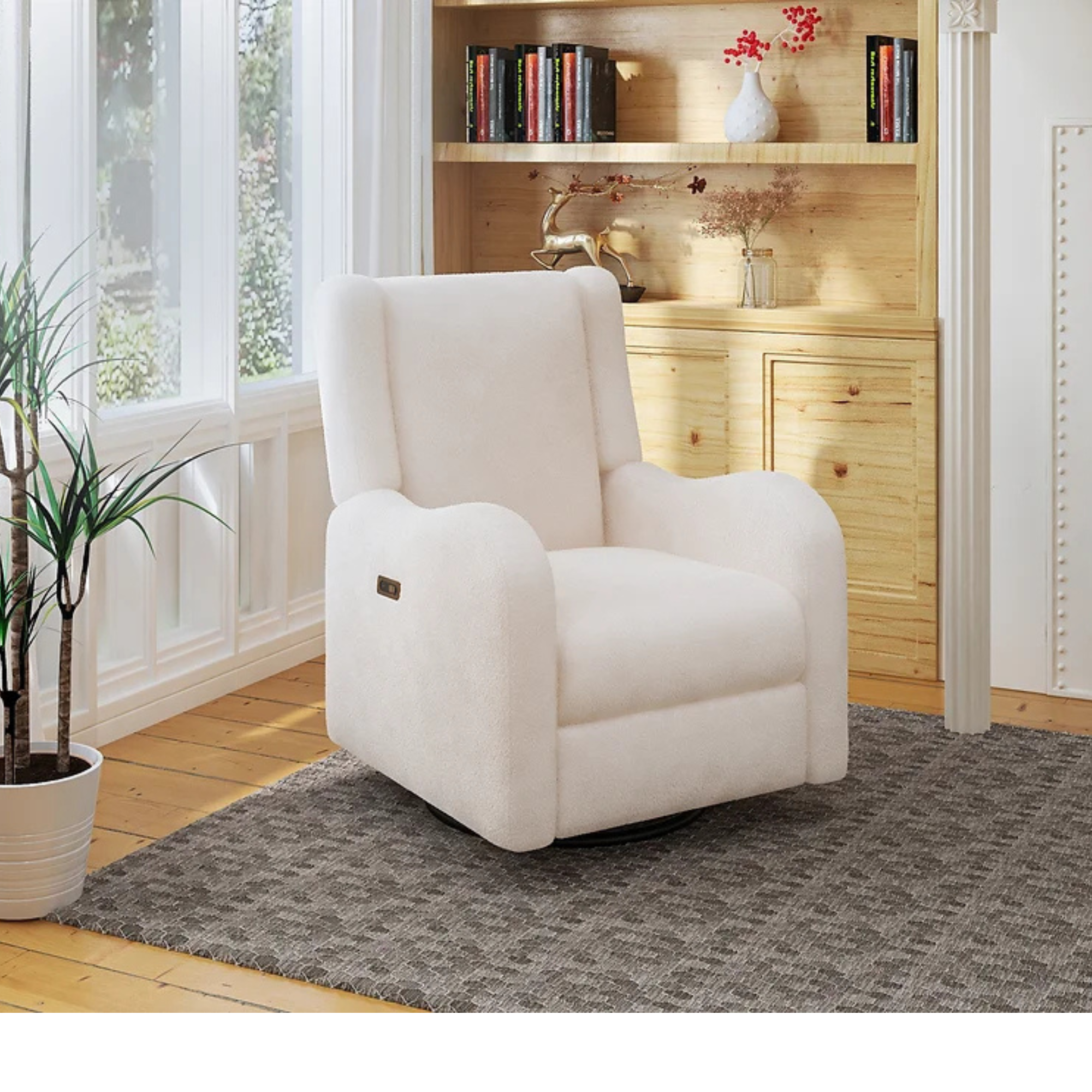 LI'L ANGELS Alice Swivel Power Glider Recliner - Cream Boucle