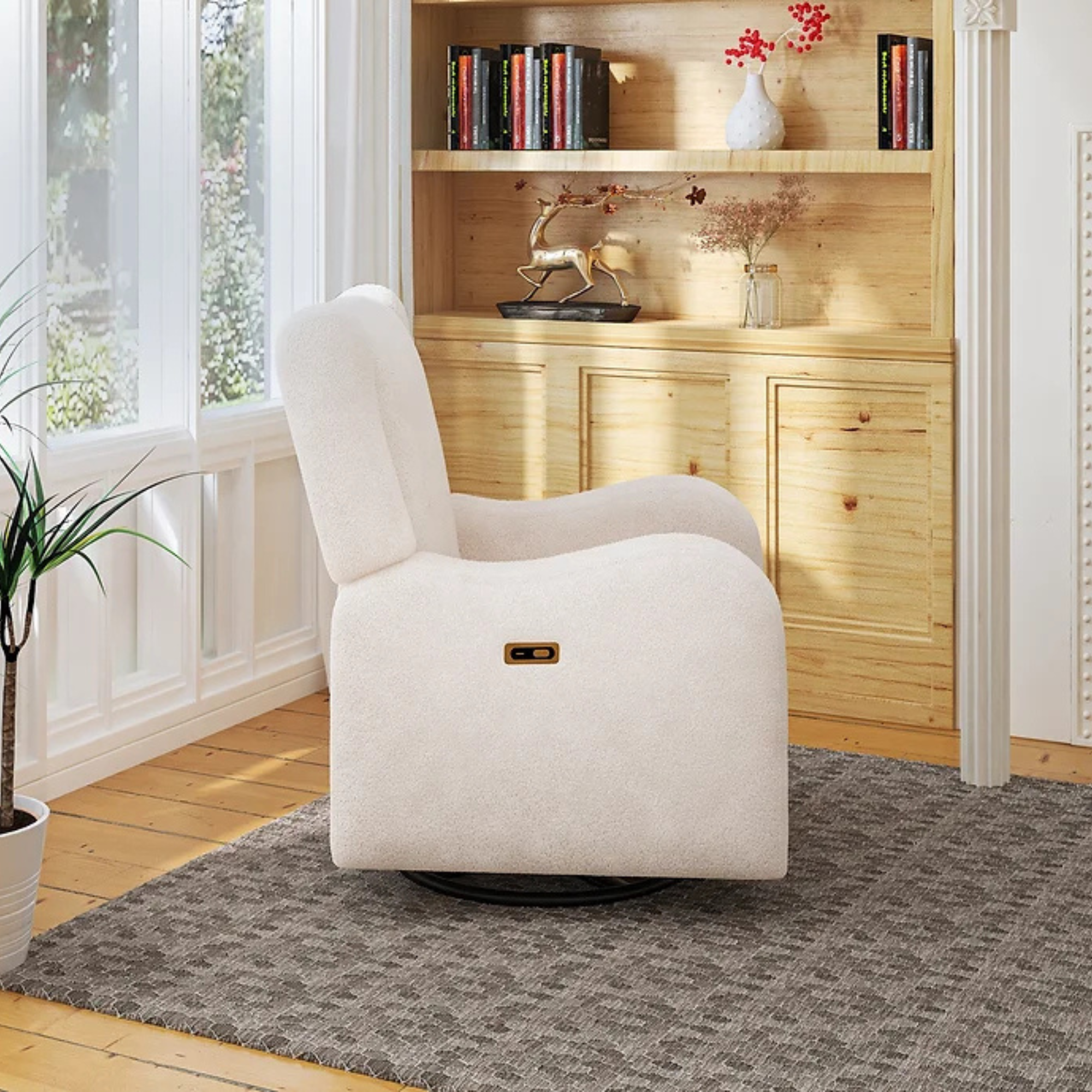 LI'L ANGELS Alice Swivel Power Glider Recliner - Cream Boucle