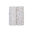 LULUJO Cotton Muslin Swaddles 2-PK - Kitty Cat + Flower Field