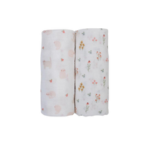 Thumbnail for LULUJO Cotton Muslin Swaddles 2-PK - Kitty Cat + Flower Field