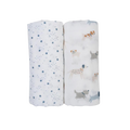 LULUJO Cotton Muslin Swaddles 2-PK - Puppy Dog + Stars