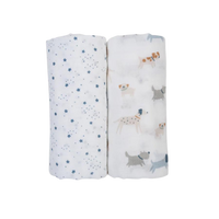 Thumbnail for LULUJO Cotton Muslin Swaddles 2-PK - Puppy Dog + Stars