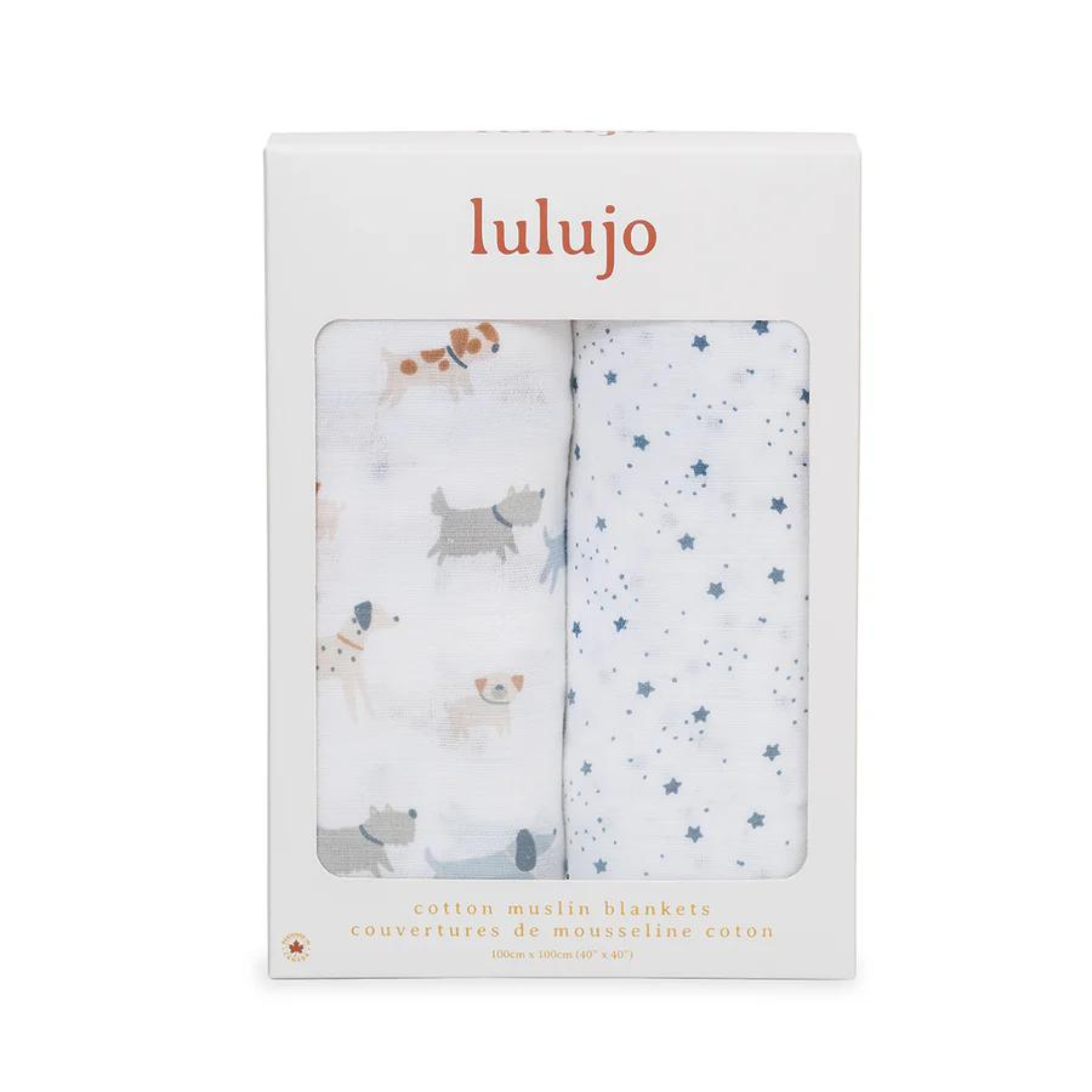 LULUJO Cotton Muslin Swaddles 2-PK - Puppy Dog + Stars