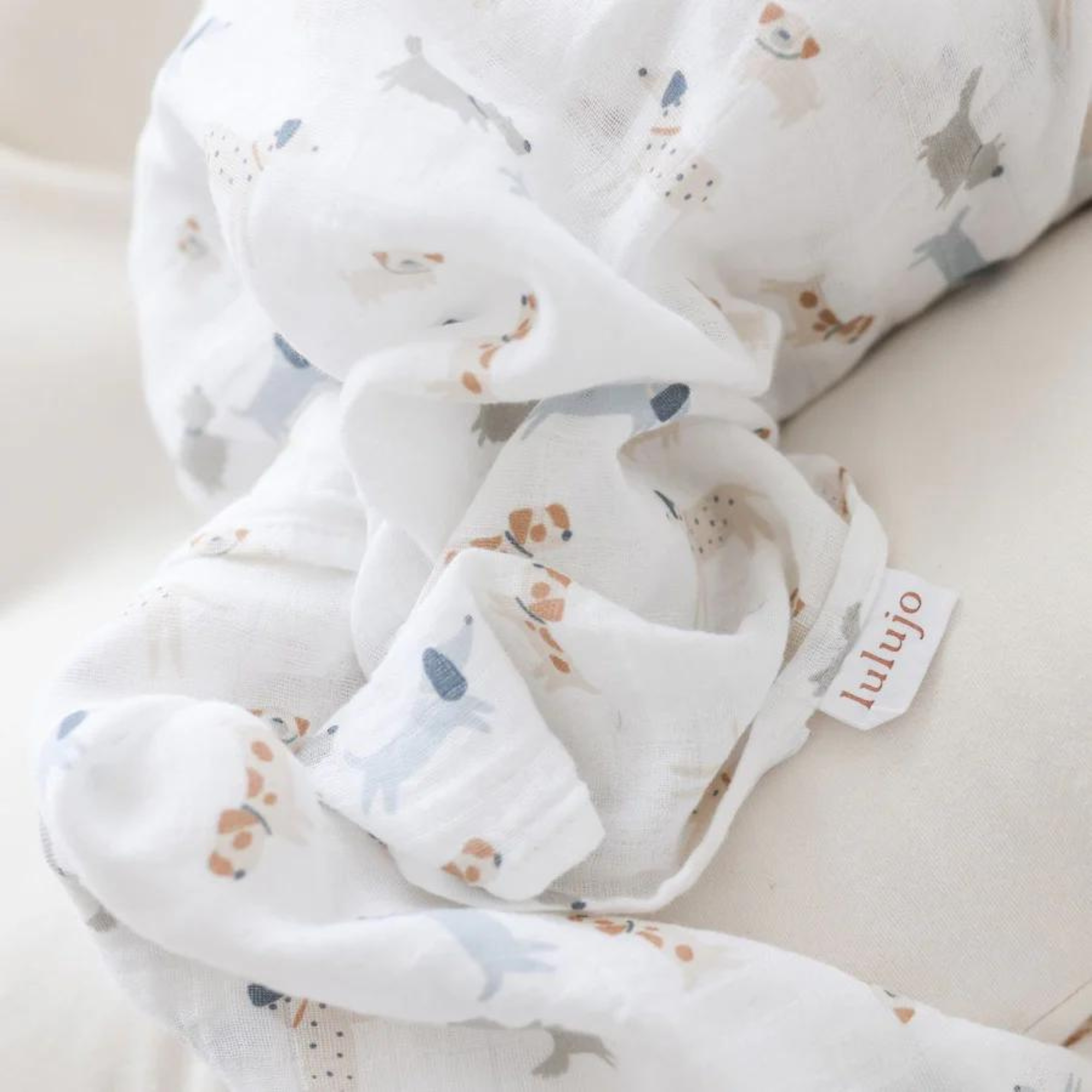 LULUJO Cotton Muslin Swaddles 2-PK - Puppy Dog + Stars