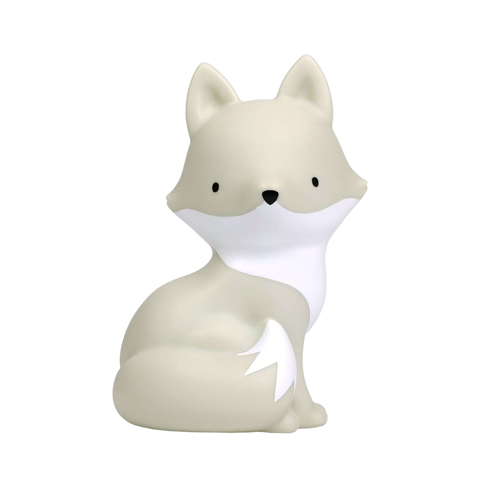 Beige fox-shaped silicone night light with a white chest and tail tip, designed as a soft glowing nursery lamp for children’s rooms.