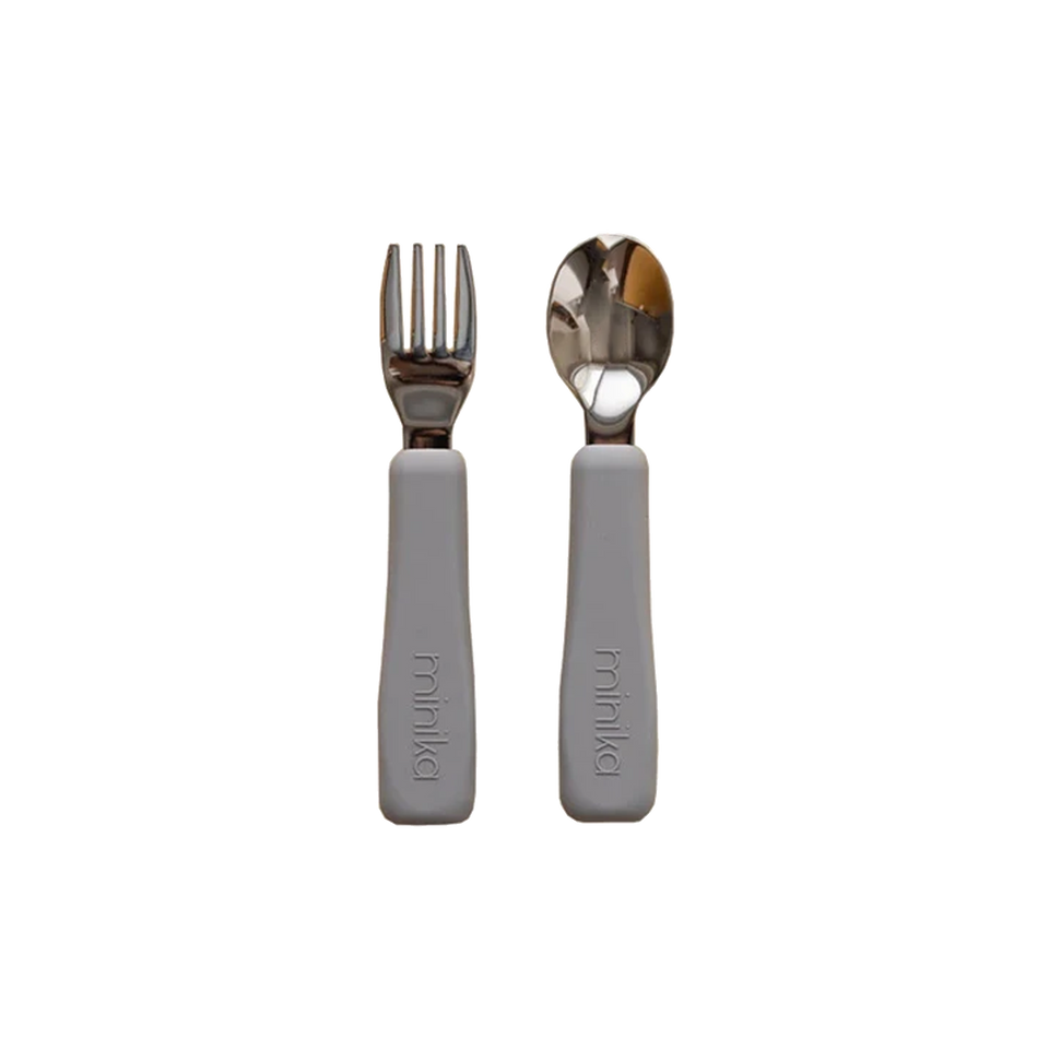 Minika Fork and Spoon Set Stone I Kido Bebe