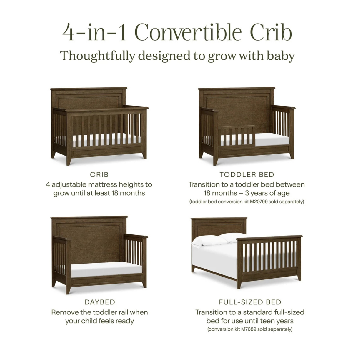 Lit de bébé convertible rustique 4 en 1 à plateau plat MONOGRAM par Beckett - Sandbar