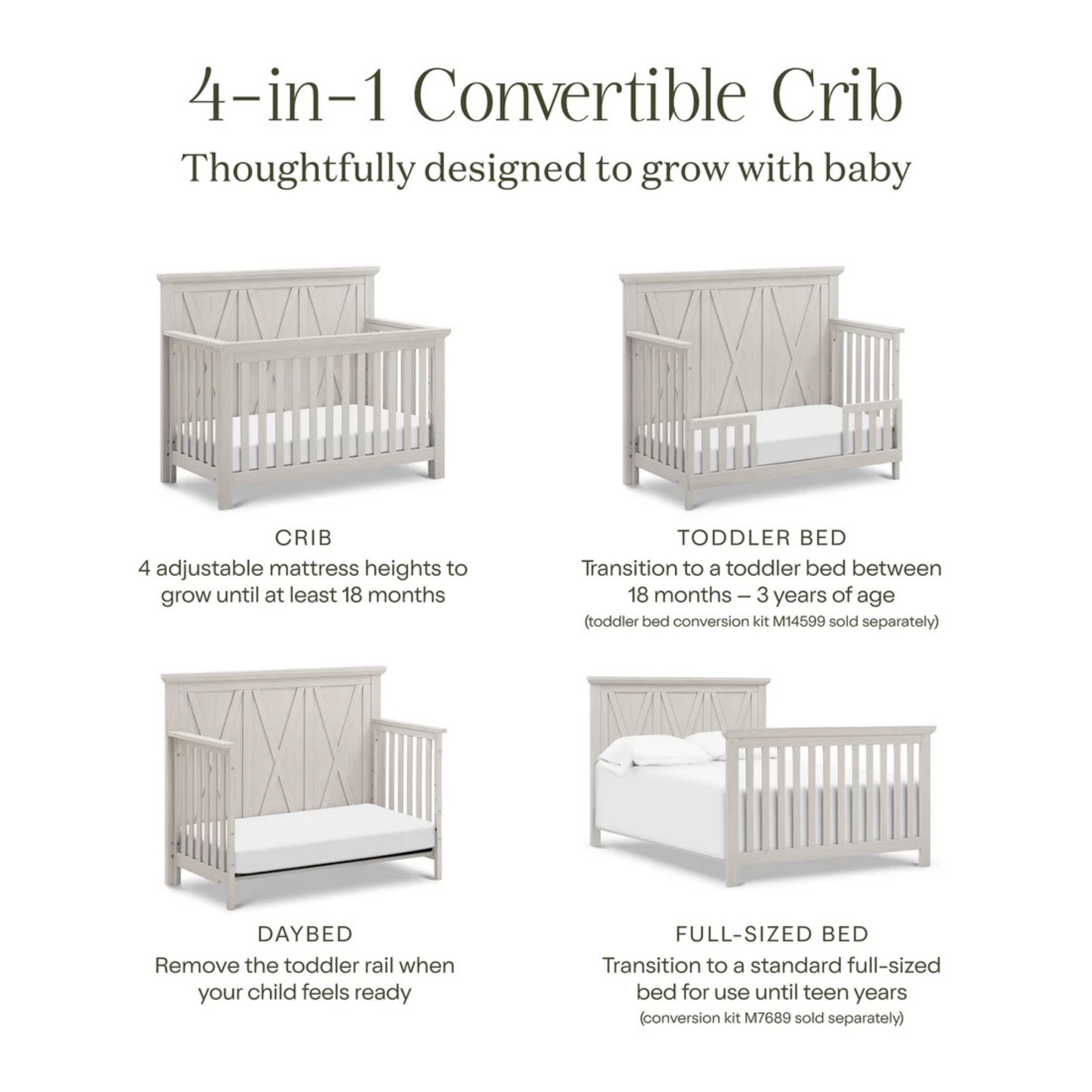 Lit bébé convertible 4 en 1 MONOGRAM par Emory Farmhouse