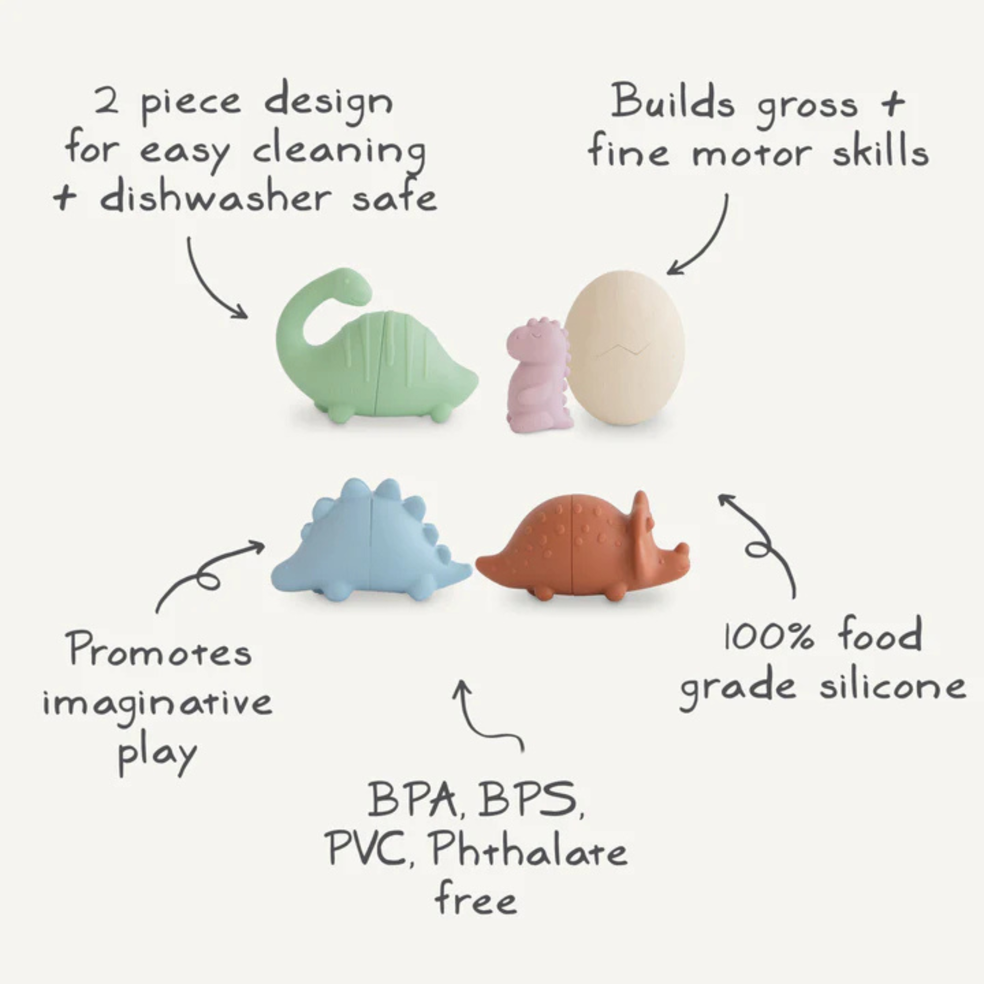 MUSHIE Dino Mold-Free Bath Play Set (4-Pack)