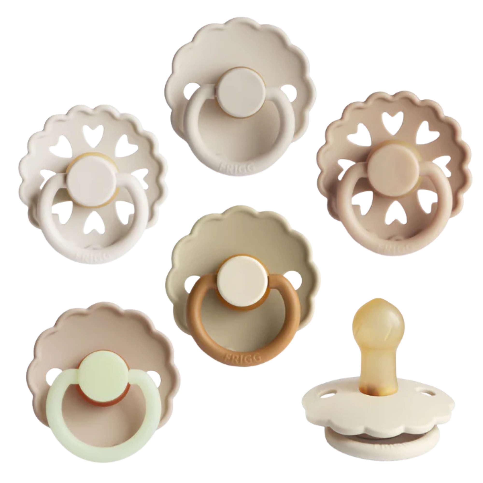 MUSHIE Frigg Natural Rubber Cinnamon Charm Pacifier (6-Pack)