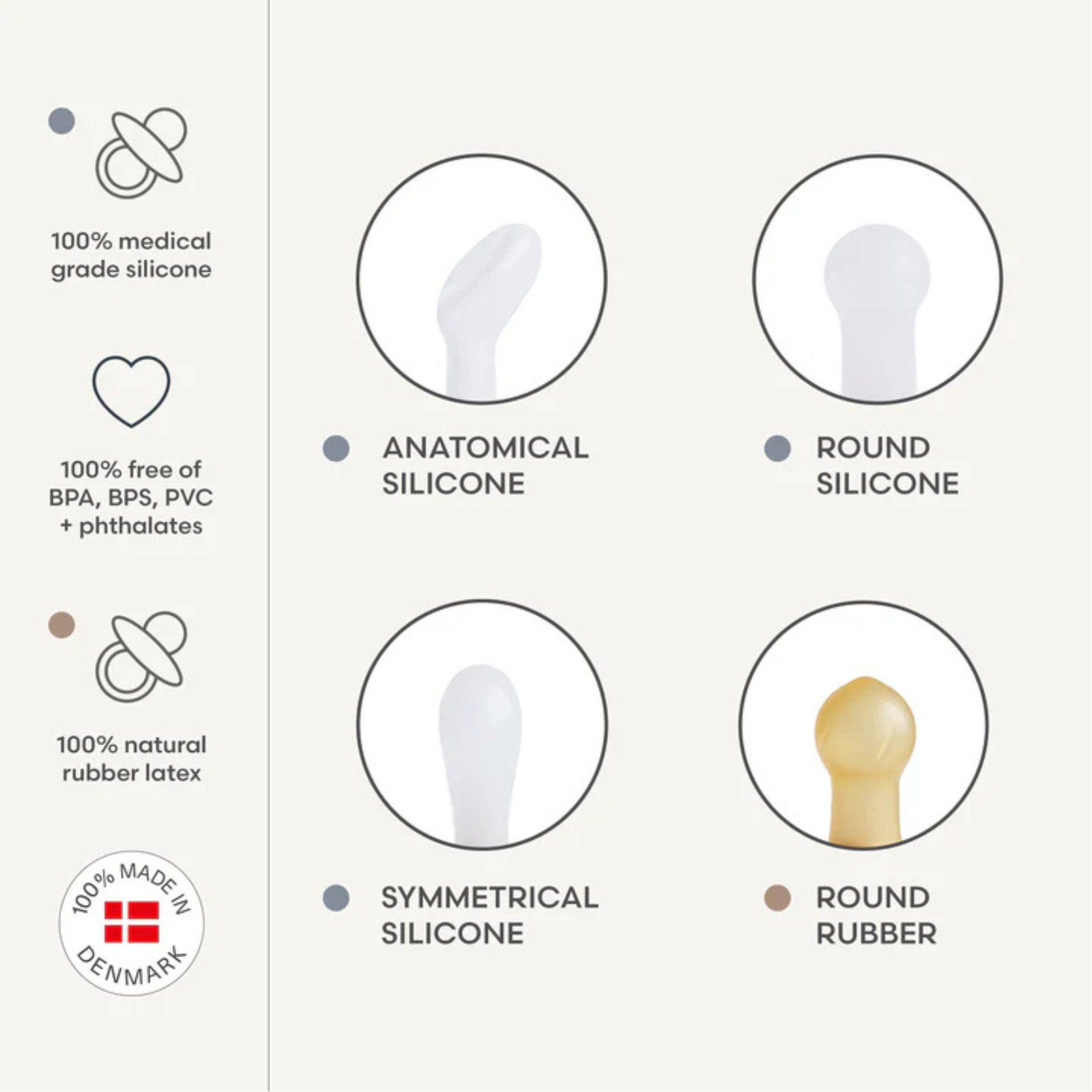 MUSHIE Frigg Natural Rubber Cinnamon Charm Pacifier (6-Pack)