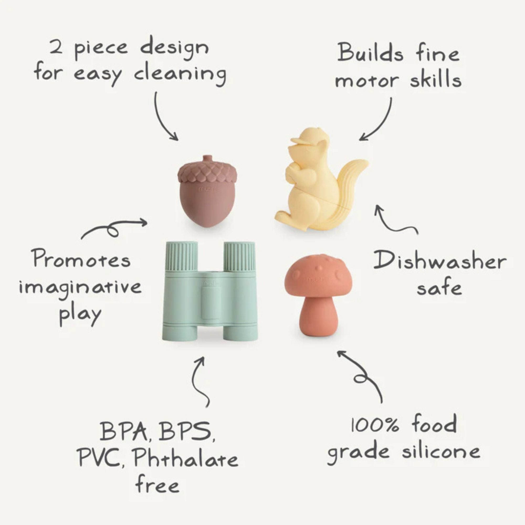 MUSHIE Nature Mold-Free Bath Play Set (4-Pack)