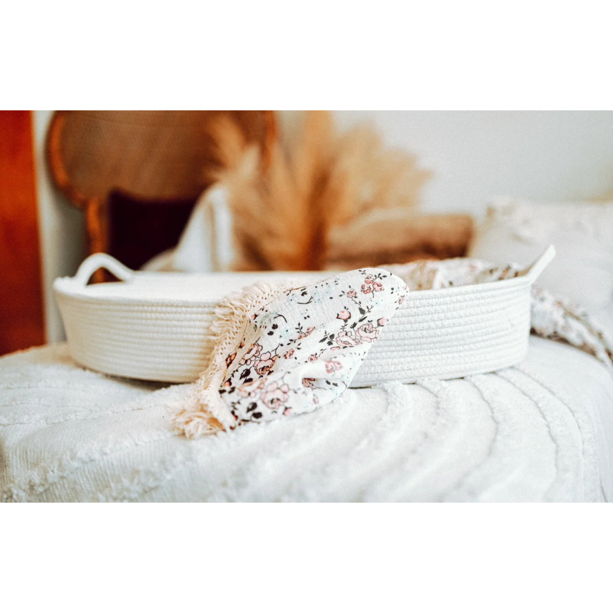 MUST BE BABY Meringue Cotton Changing Basket (Mattress Included)