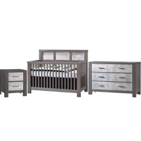 Thumbnail for NATART Moderno 5-In-1 Convertible Crib + Double Dresser + Nightstand - Grigio/White Bark