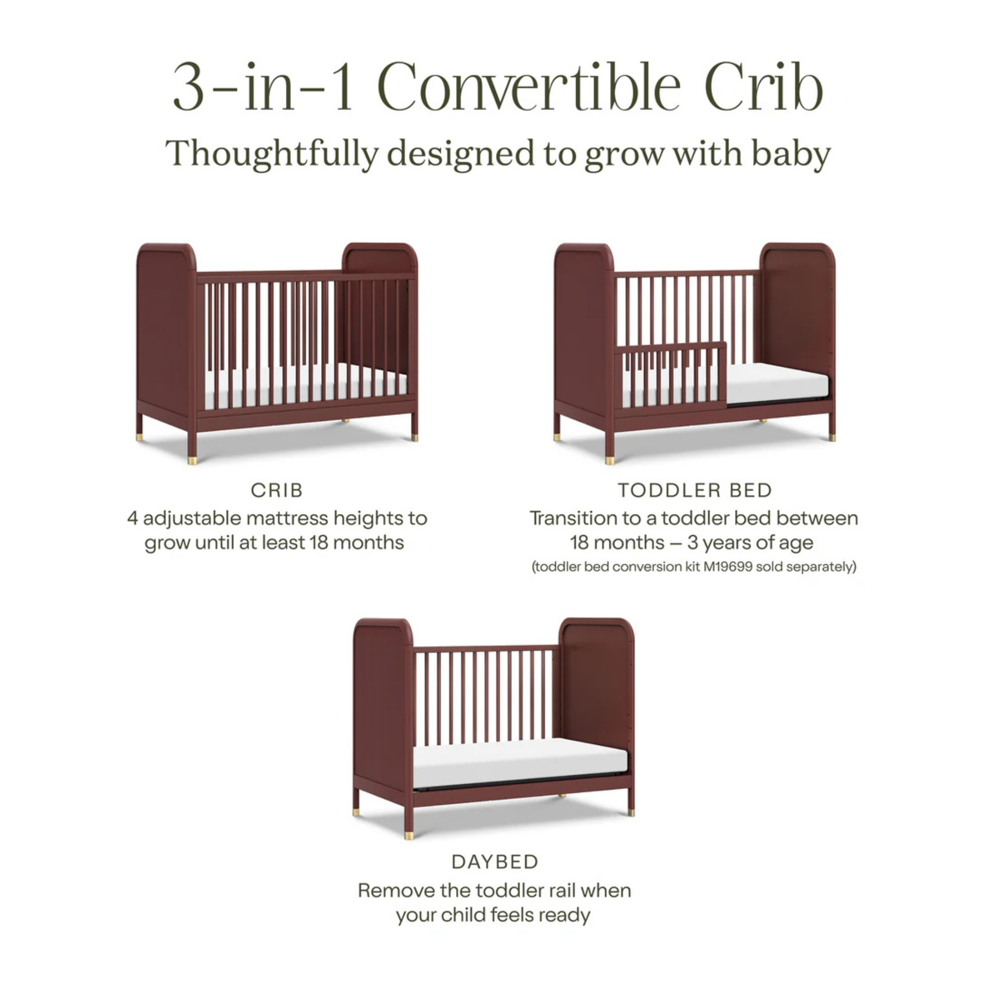 NAMESAKE Brimsley Tambour 3-in-1 Convertible Crib - Crimson