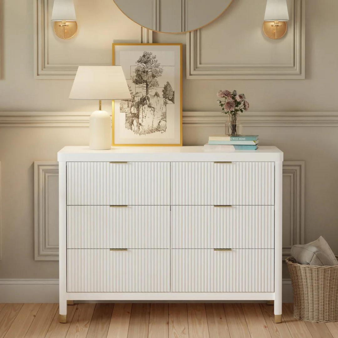 NAMESAKE Brimsley Tambour 6-Drawer Assembled Dresser - Warm White