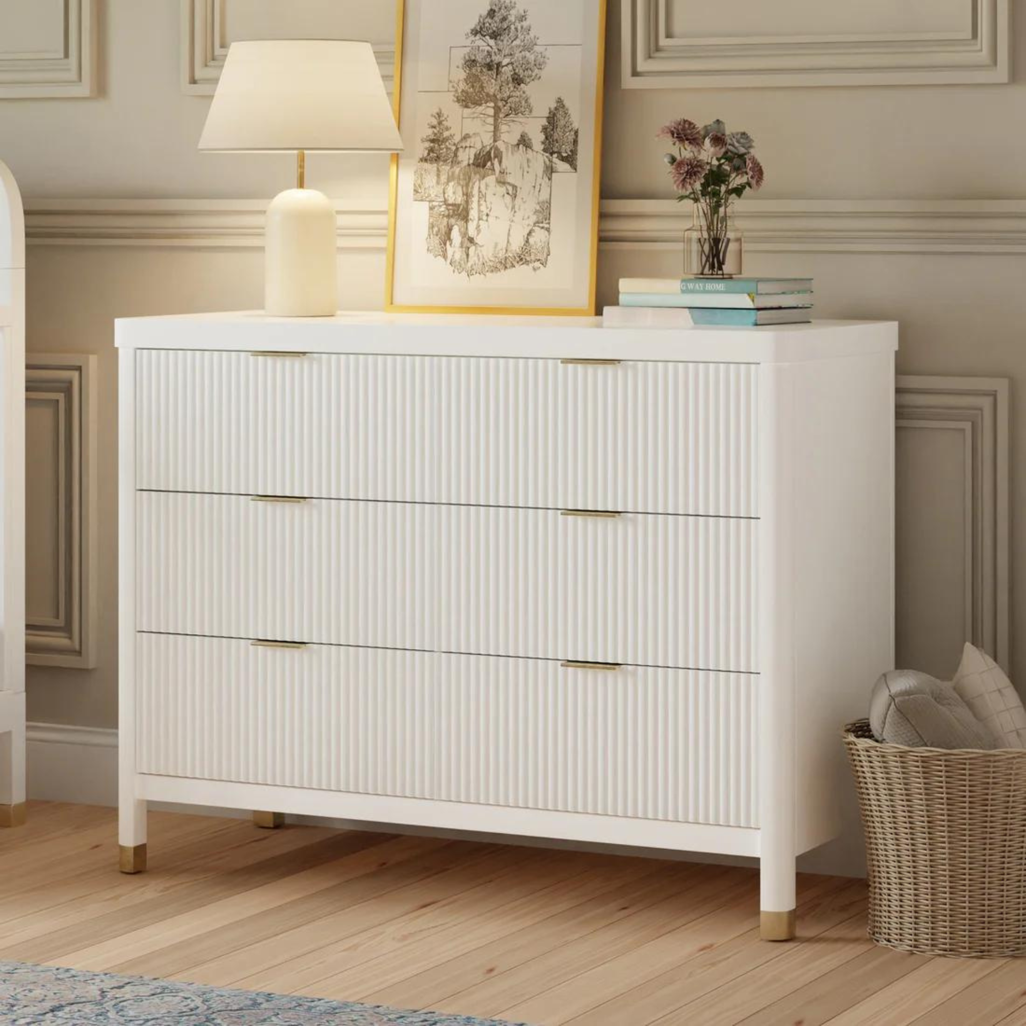 Commode assemblée à 6 tiroirs Tambour de la marque AMÉSAKE Brimsley - Blanc chaud