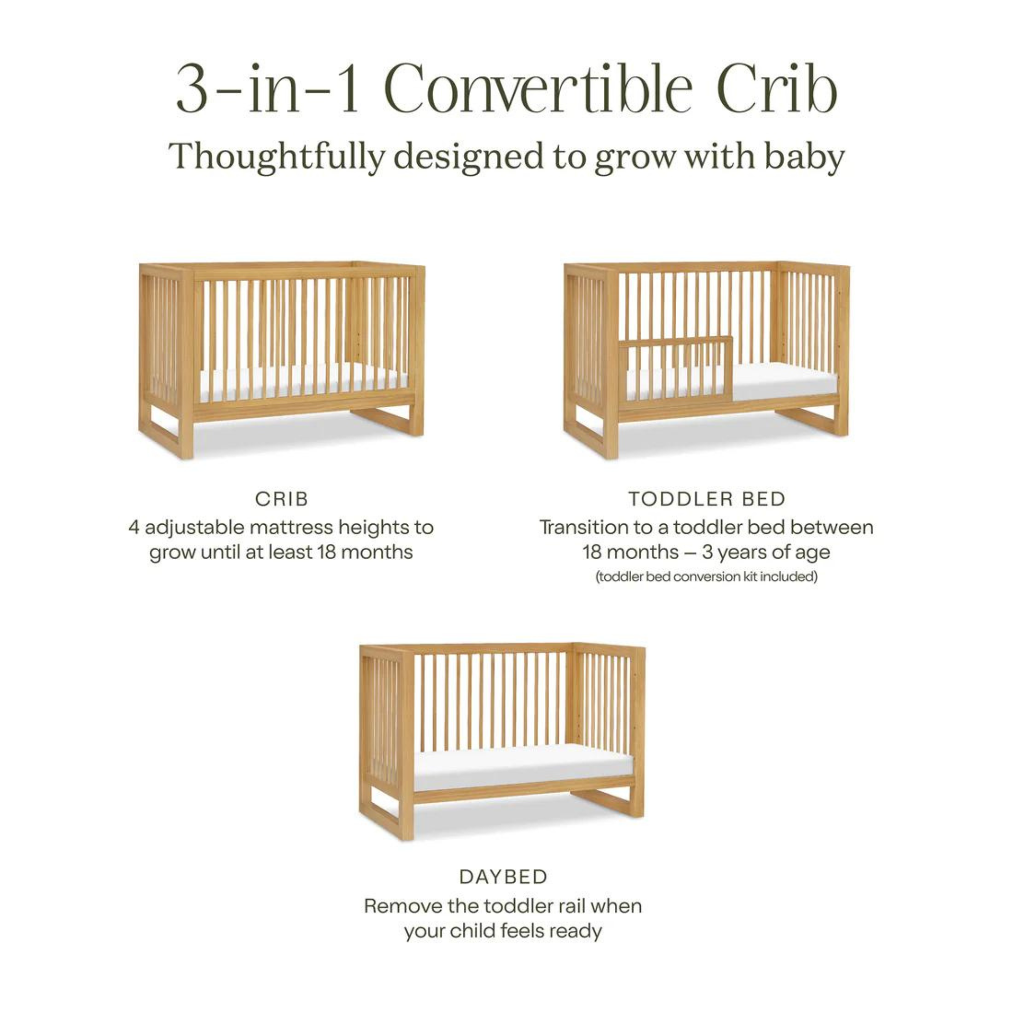 Lit bébé convertible 3 en 1 NAMESAKE Nantucket avec kit de conversion pour lit d'enfant