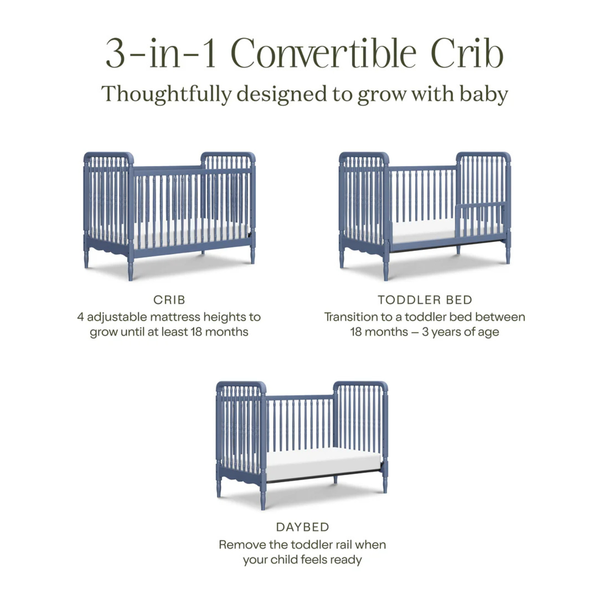 Lit bébé convertible 3 en 1 Liberty Namesake avec kit de conversion pour lit d'enfant