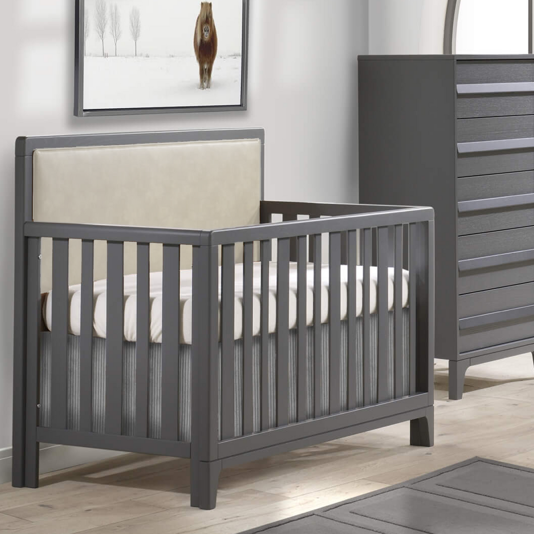 NATART Kyoto 5-In-1 Convertible Crib With Upholstered Panel Talc