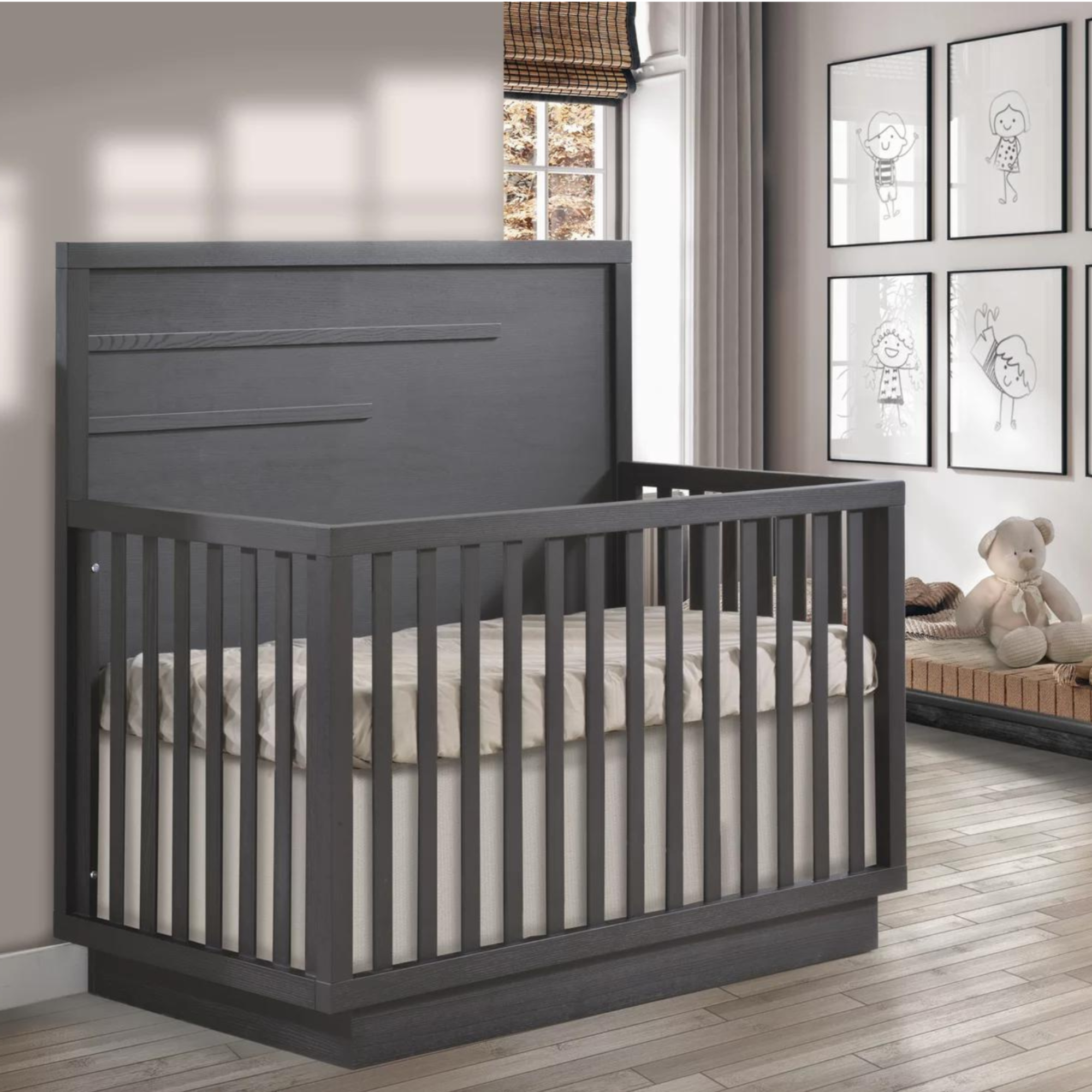 NATART Lit de bébé convertible Como avec moulure horizontale