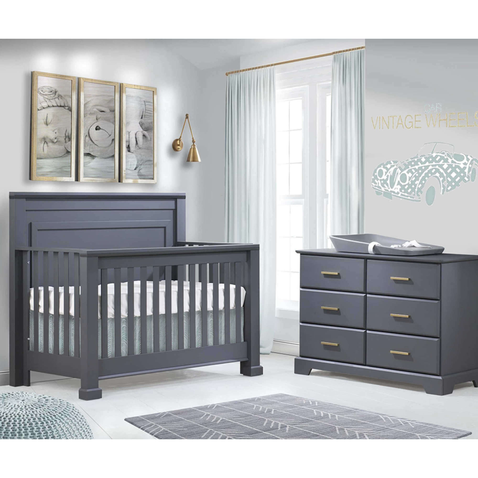 Lit de bébé convertible NATART Taylor 5 en 1 avec panneau capitonné