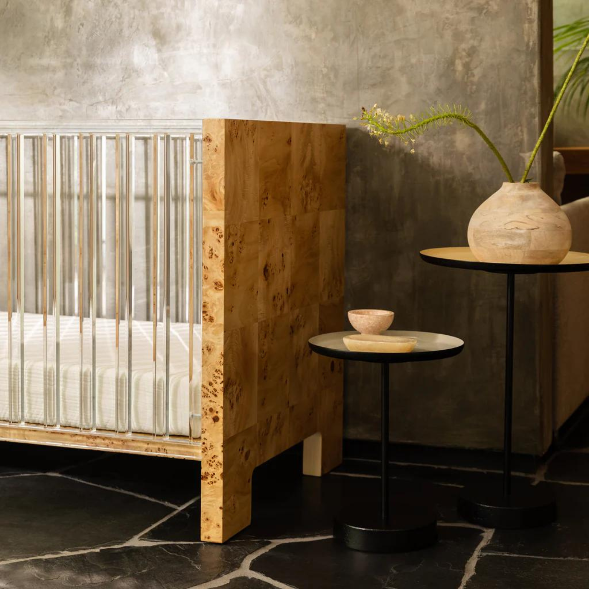 NURSERY WORKS Altair Crib - Clear Acrylic With Burl