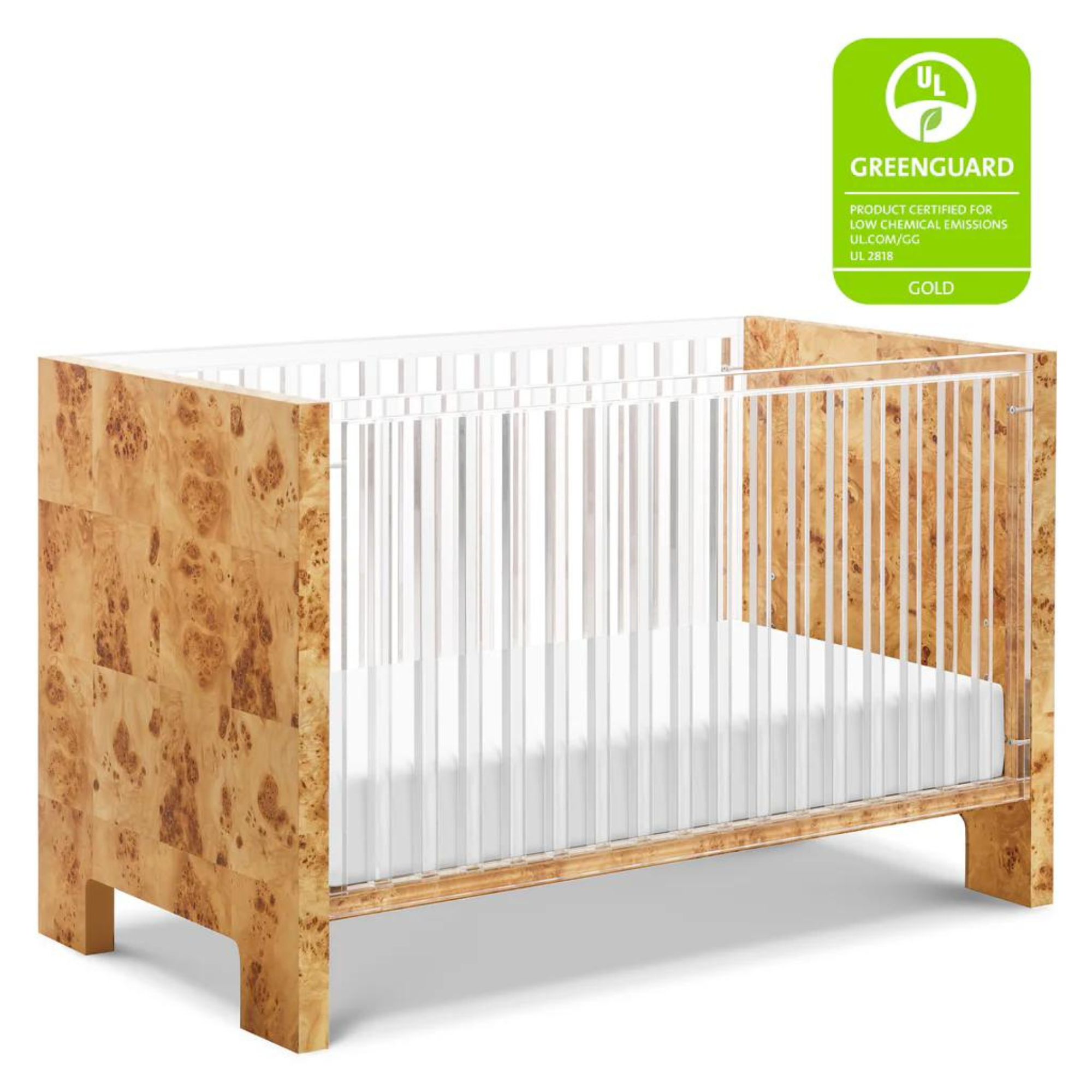 NURSERY WORKS Altair Crib - Clear Acrylic With Burl