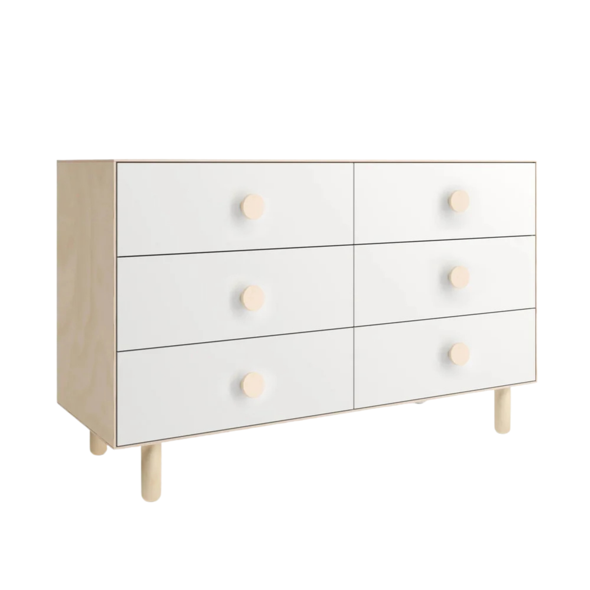 Commode OEUF Dot à 6 tiroirs - Bouleau/Blanc