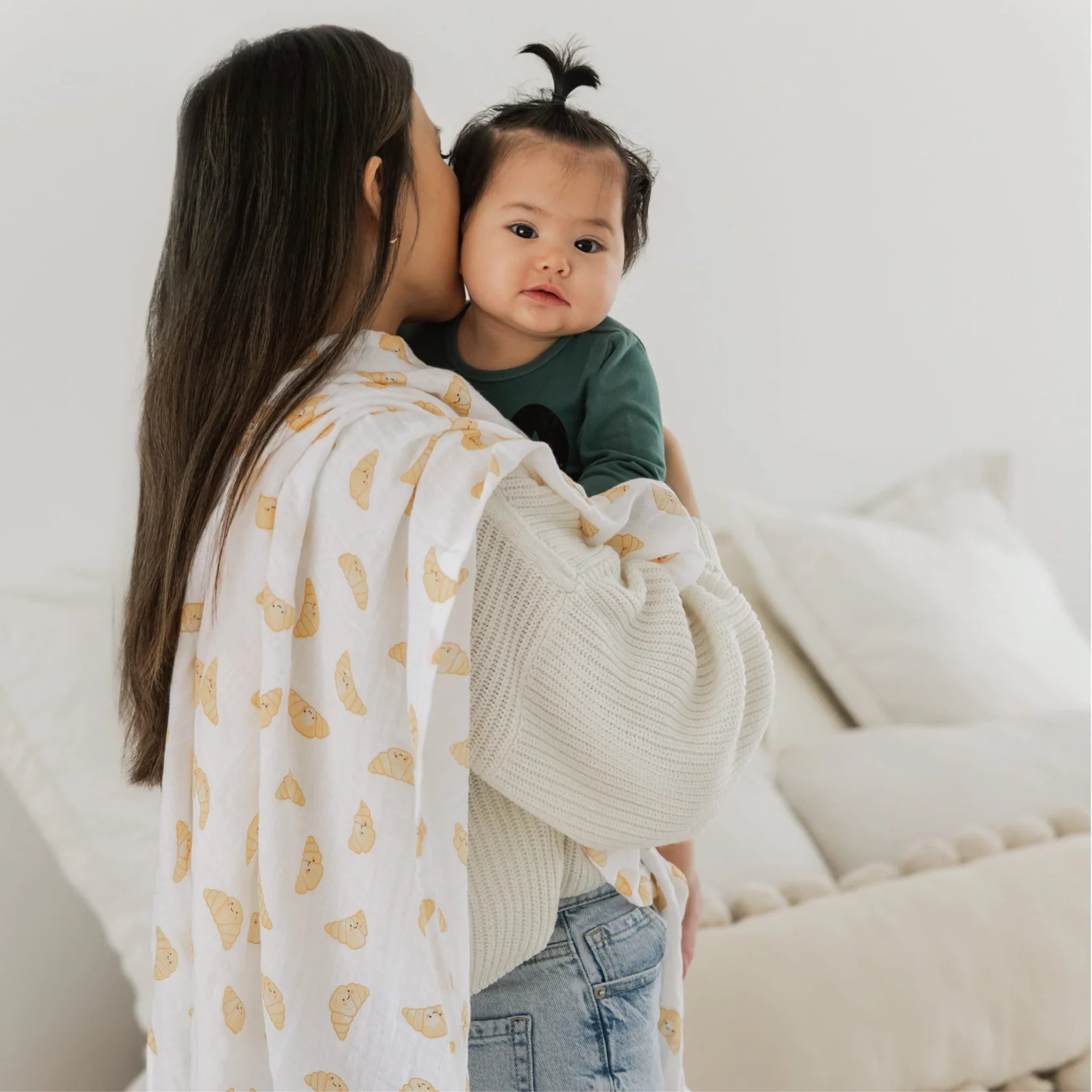 PERLIMPINPIN Cotton Muslin Swaddle - Croissants