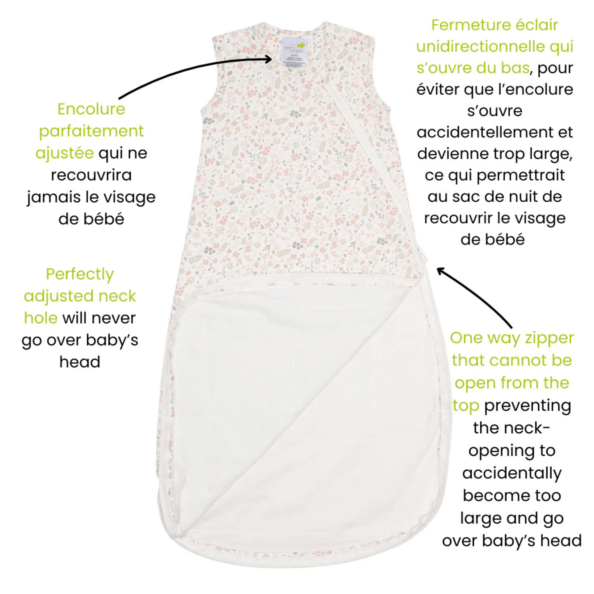 PERLIMPINPIN Quilted Bamboo Sleep Bag 1Tog - Meadow