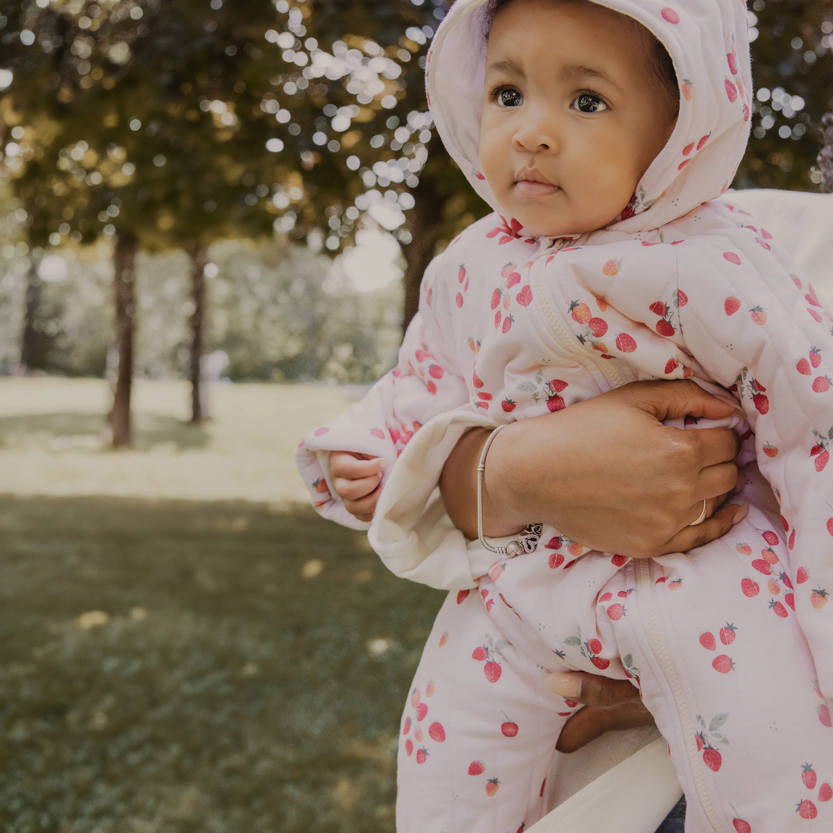 PETIT LEM Berry Sweet Print Quilted Hooded Bunting Playsuit
