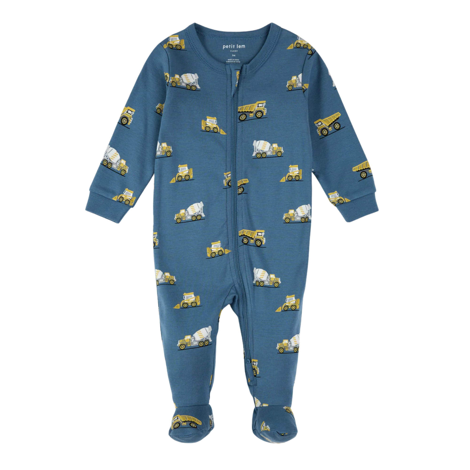 PETIT LEM Construction Truck Print on Cobalt Blue Sleeper