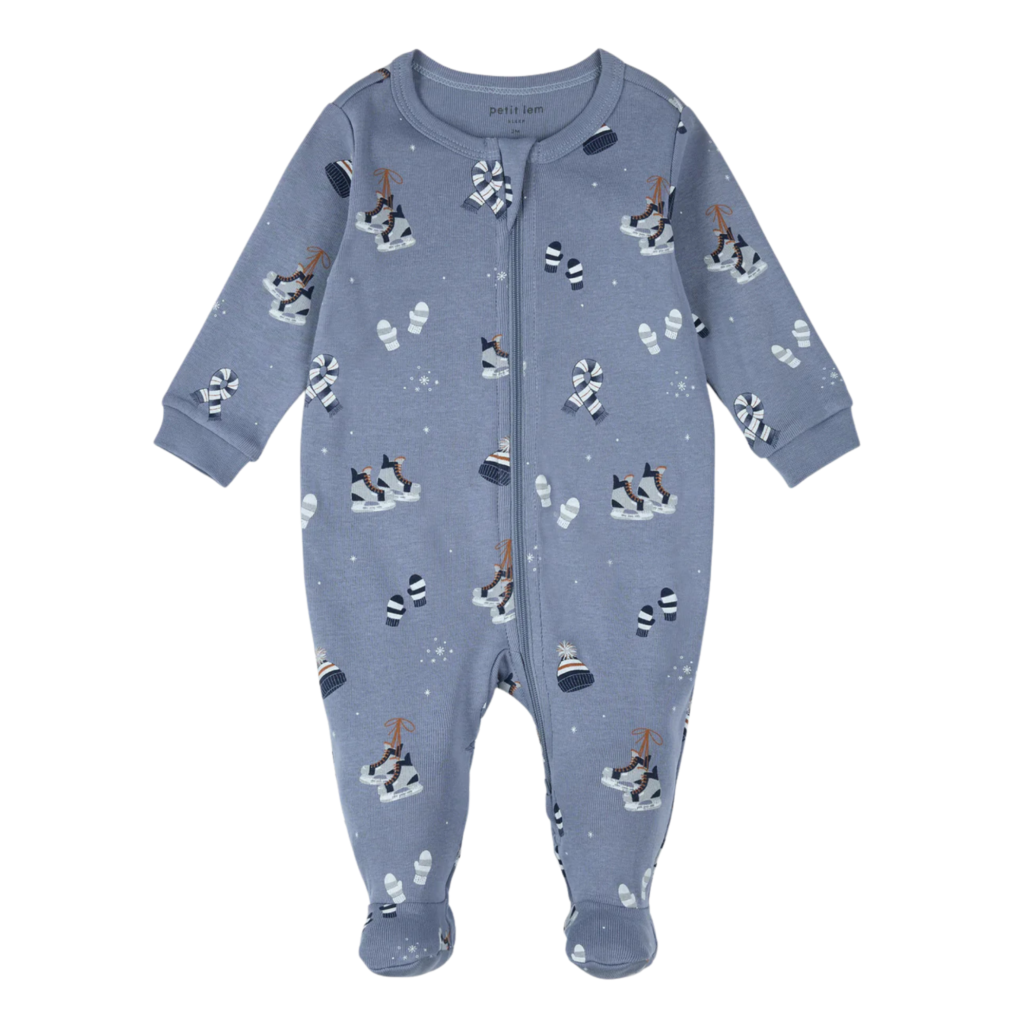 PETIT LEM Accessoires d'hiver douillets imprimés sur grenouillère bleue