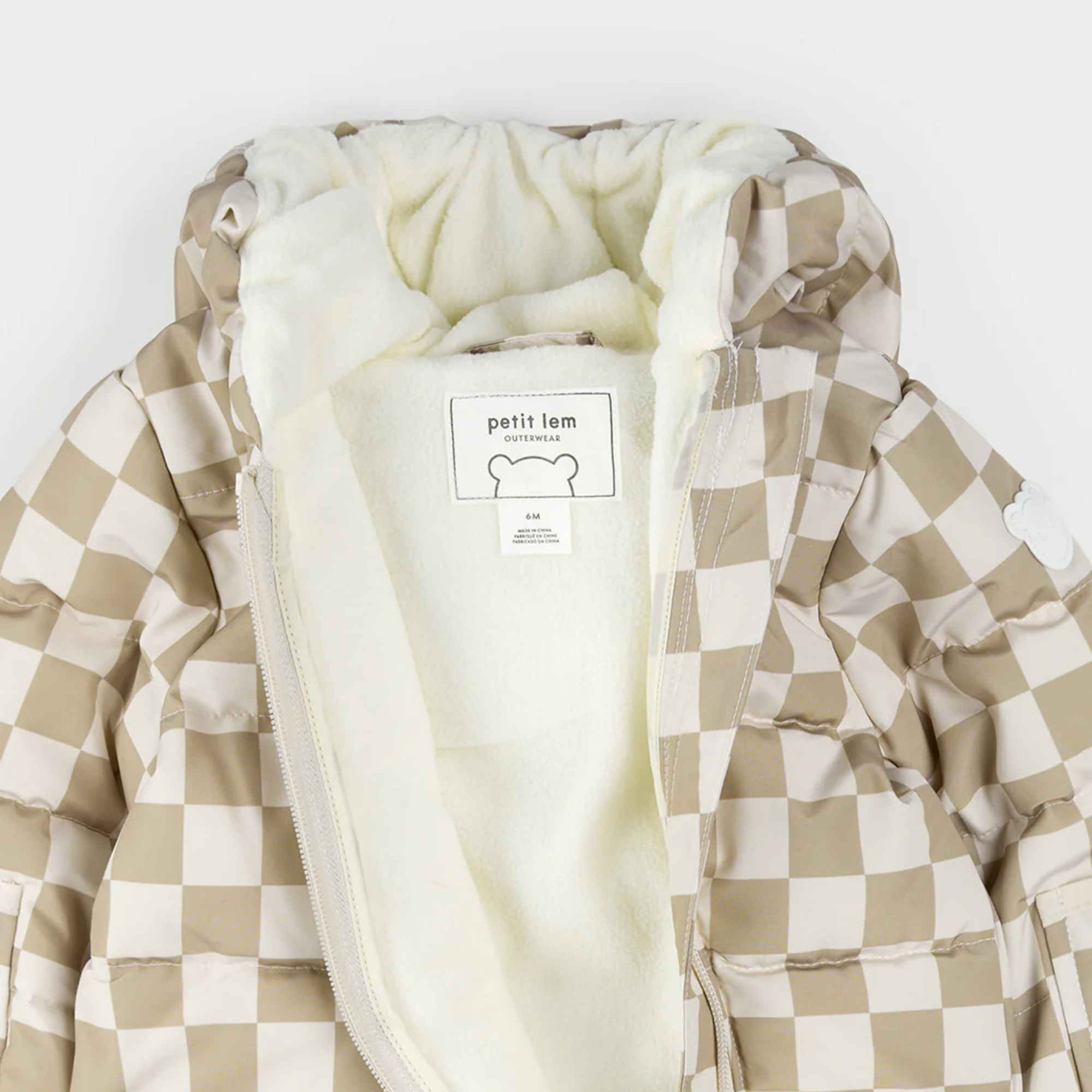 PETIT LEM Cream Checkerboard One-Piece Snowsuit