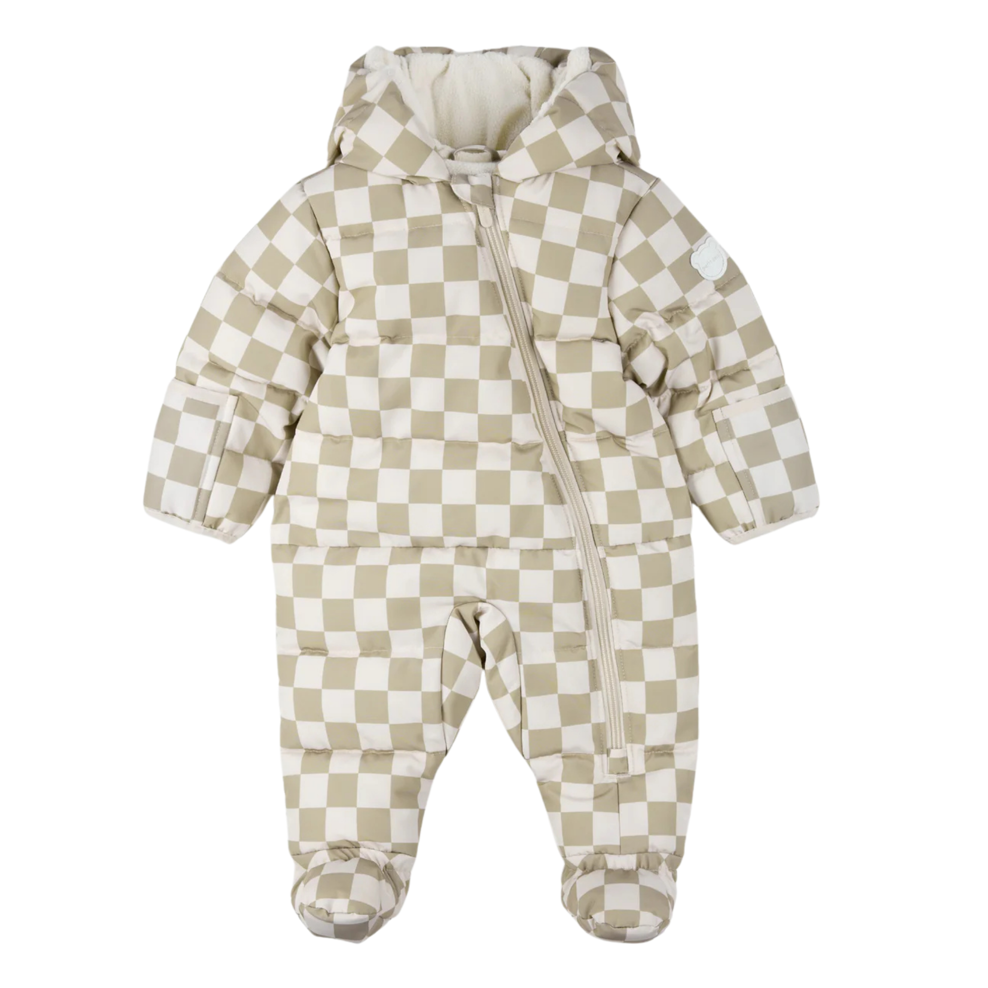 PETIT LEM Cream Checkerboard One-Piece Snowsuit