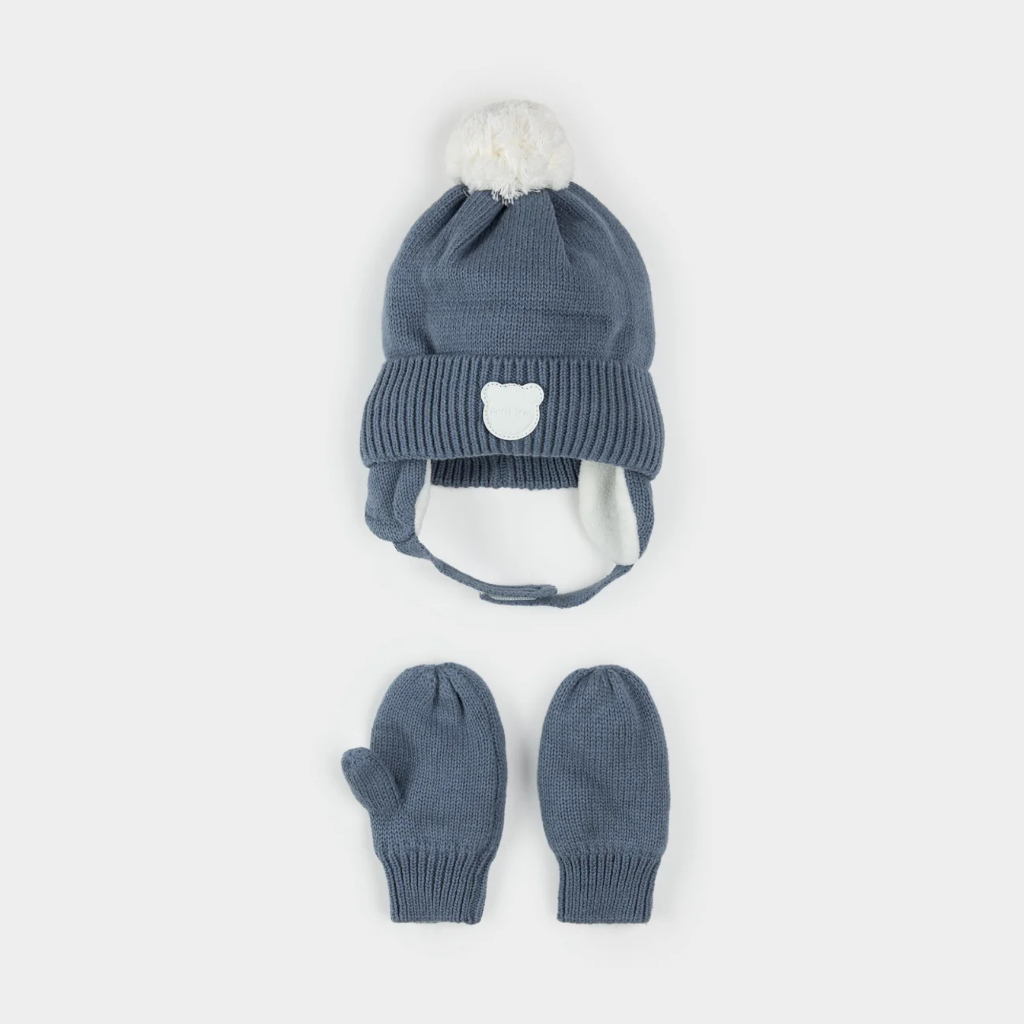 PETIT LEM Dusty Blue Winter Hat and Mitts