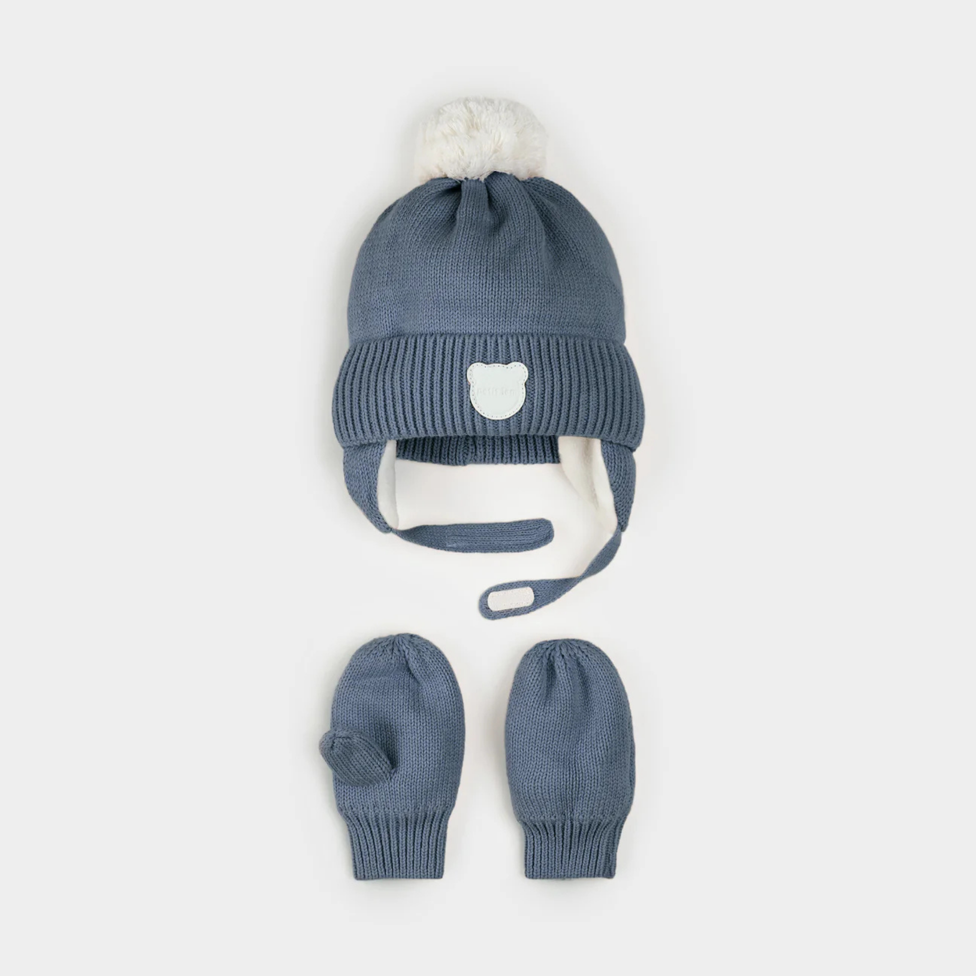 PETIT LEM Dusty Blue Winter Hat and Mitts