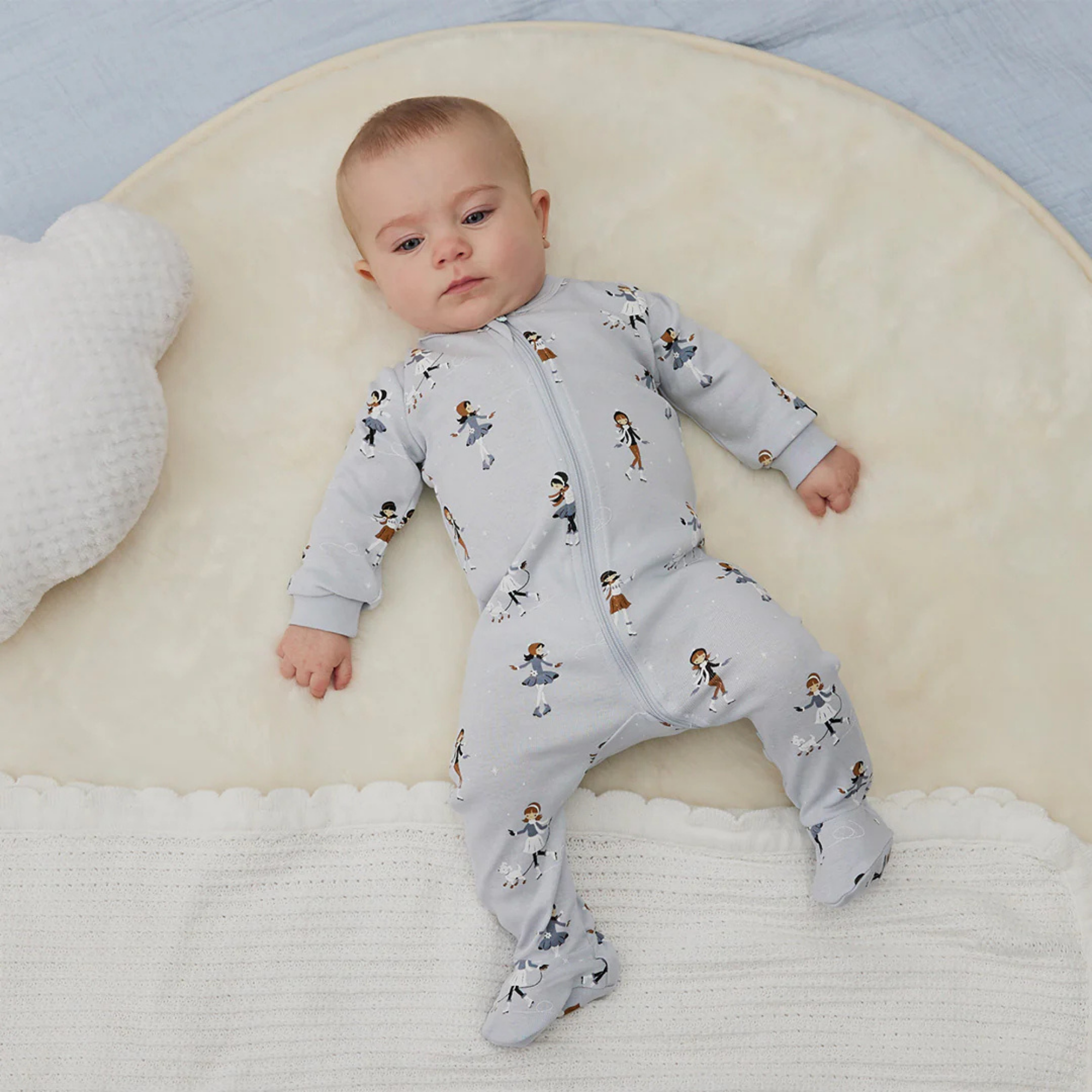 PETIT LEM Figure Skating Print on Light Blue Sleeper