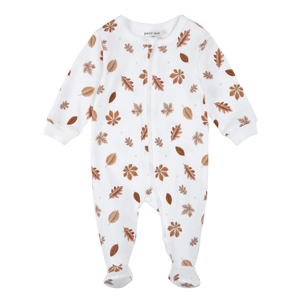 PETIT LEM Leaves Print on Off-White Footed Sleeper