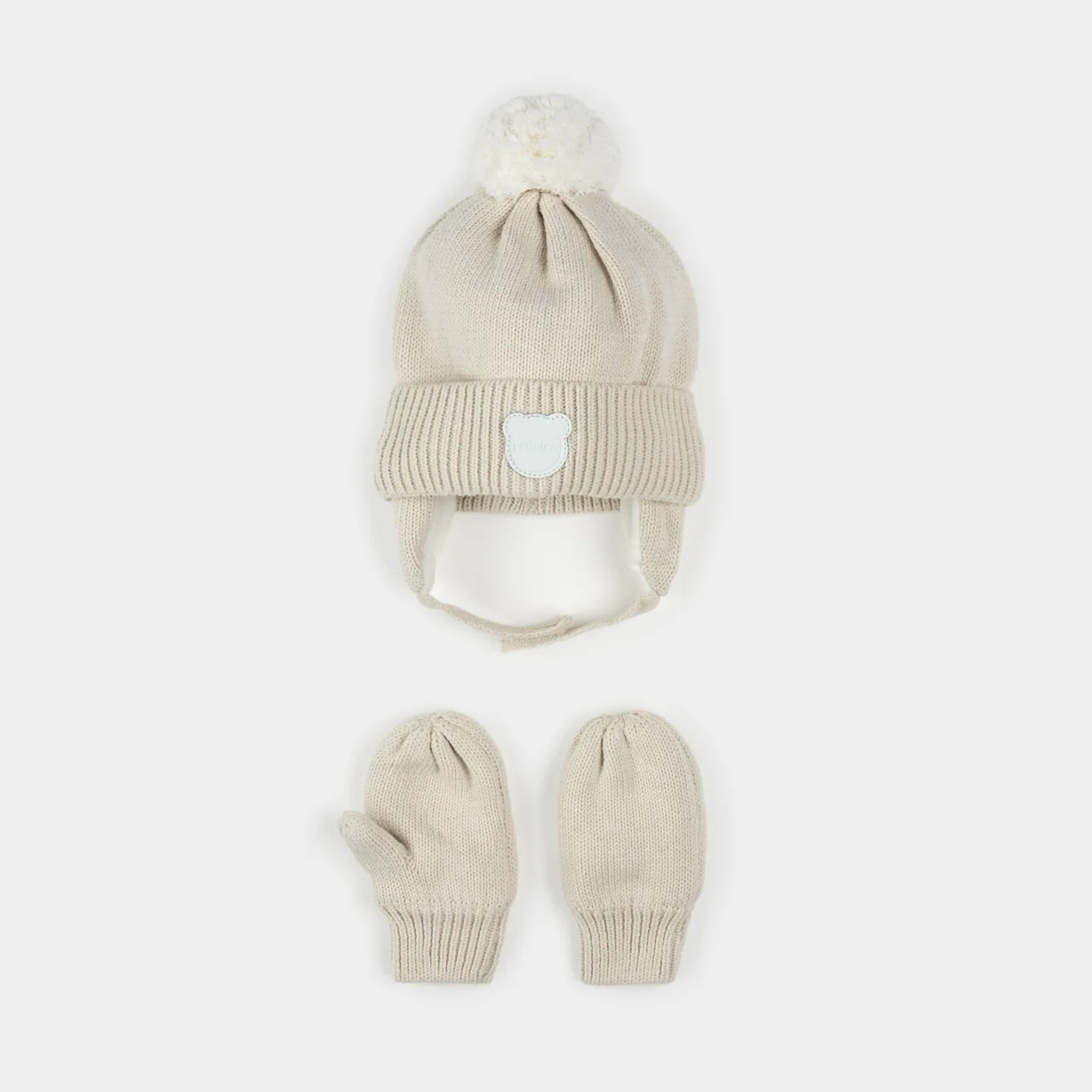 PETIT LEM Light Taupe Winter Hat and Mitts